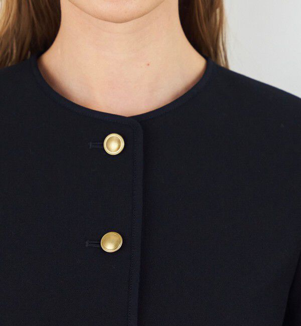 DES PRES「ウールオックスフォード クルーネックジャケット」|ノーカラージャケット|