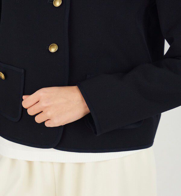 DES PRES「ウールオックスフォード クルーネックジャケット」|ノーカラージャケット|