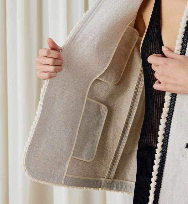 DES PRES「コットンリネンハイカウントクロス ミディジャケット」|ノーカラージャケット|