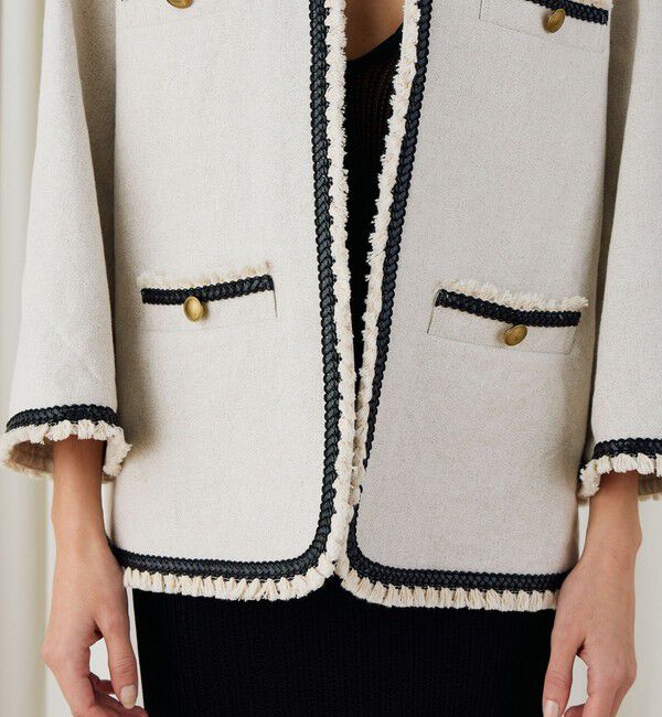 DES PRES「コットンリネンハイカウントクロス ミディジャケット」|ノーカラージャケット|