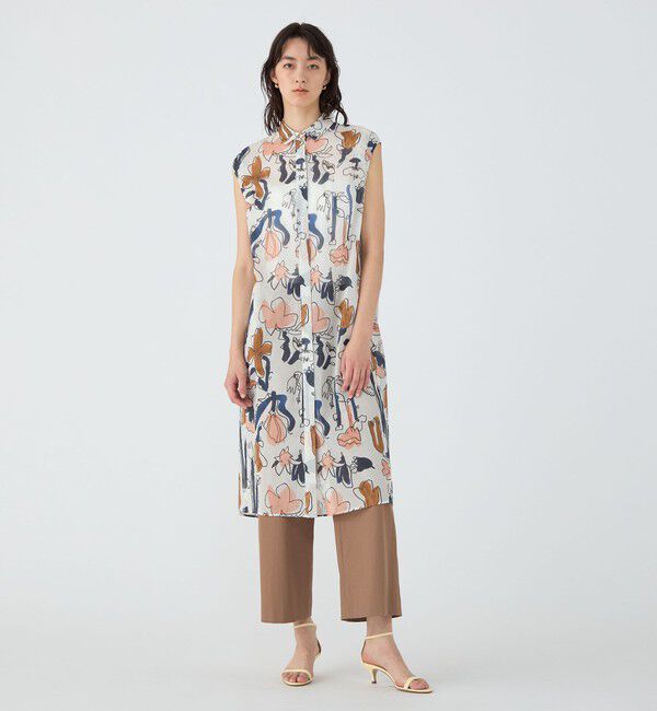 TOMORROWLAND collection「ブルーナリーフプリント ギャザーパフショルダーワンピース」|ワンピース|