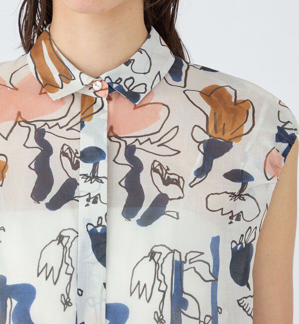 TOMORROWLAND collection「ブルーナリーフプリント ギャザーパフショルダーワンピース」|ワンピース|