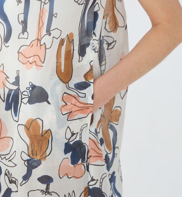 TOMORROWLAND collection「ブルーナリーフプリント ギャザーパフショルダーワンピース」|ワンピース|