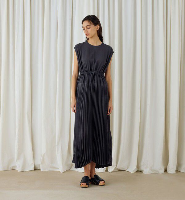 DES PRES「ジャージーライクジョーゼット プリーツコンビドレス」|ワンピース|