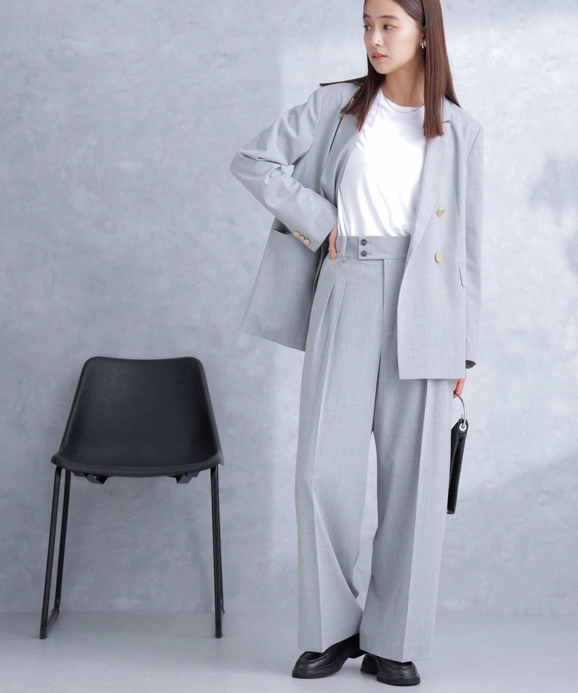 nano･universe「トロストレッチ2タックワイドパンツ（セットアップ可）」|スラックス|