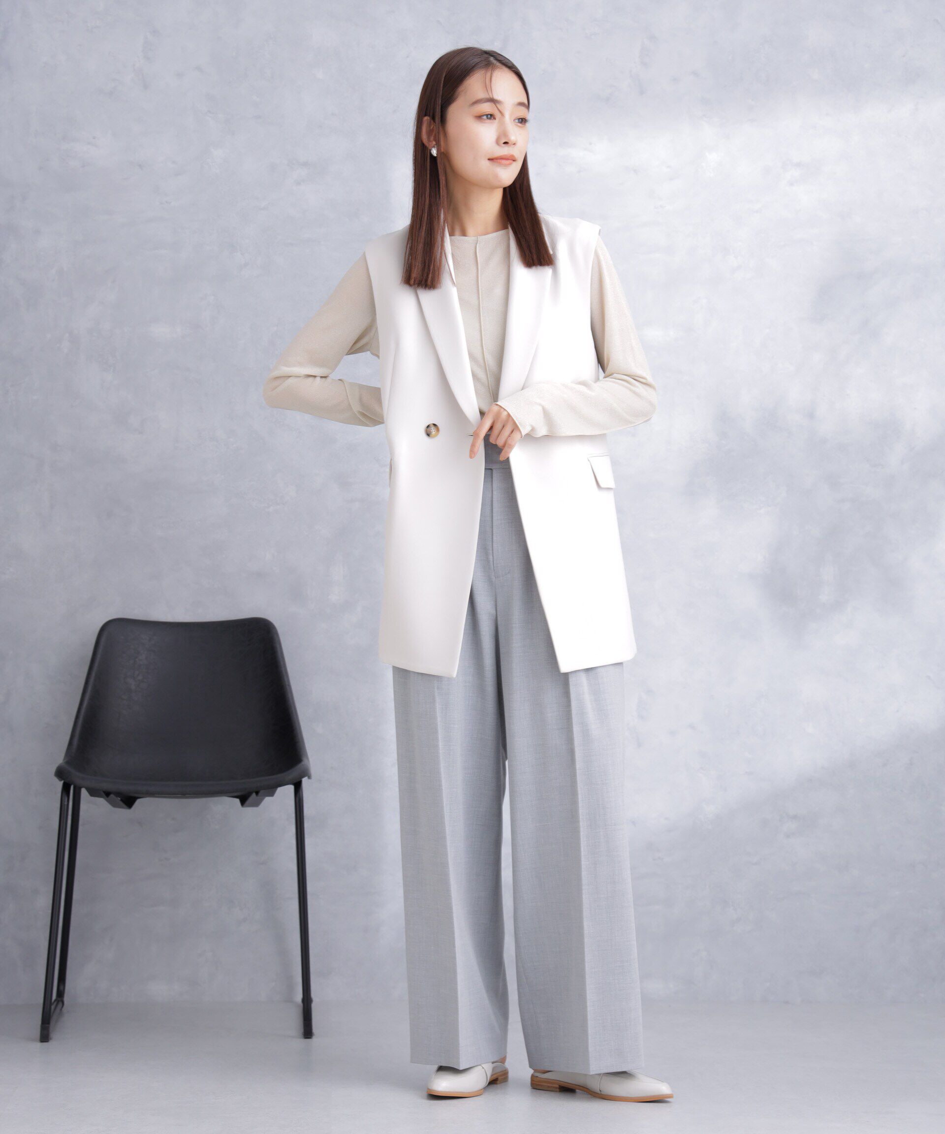 nano･universe「トロストレッチ2タックワイドパンツ（セットアップ可）」|スラックス|