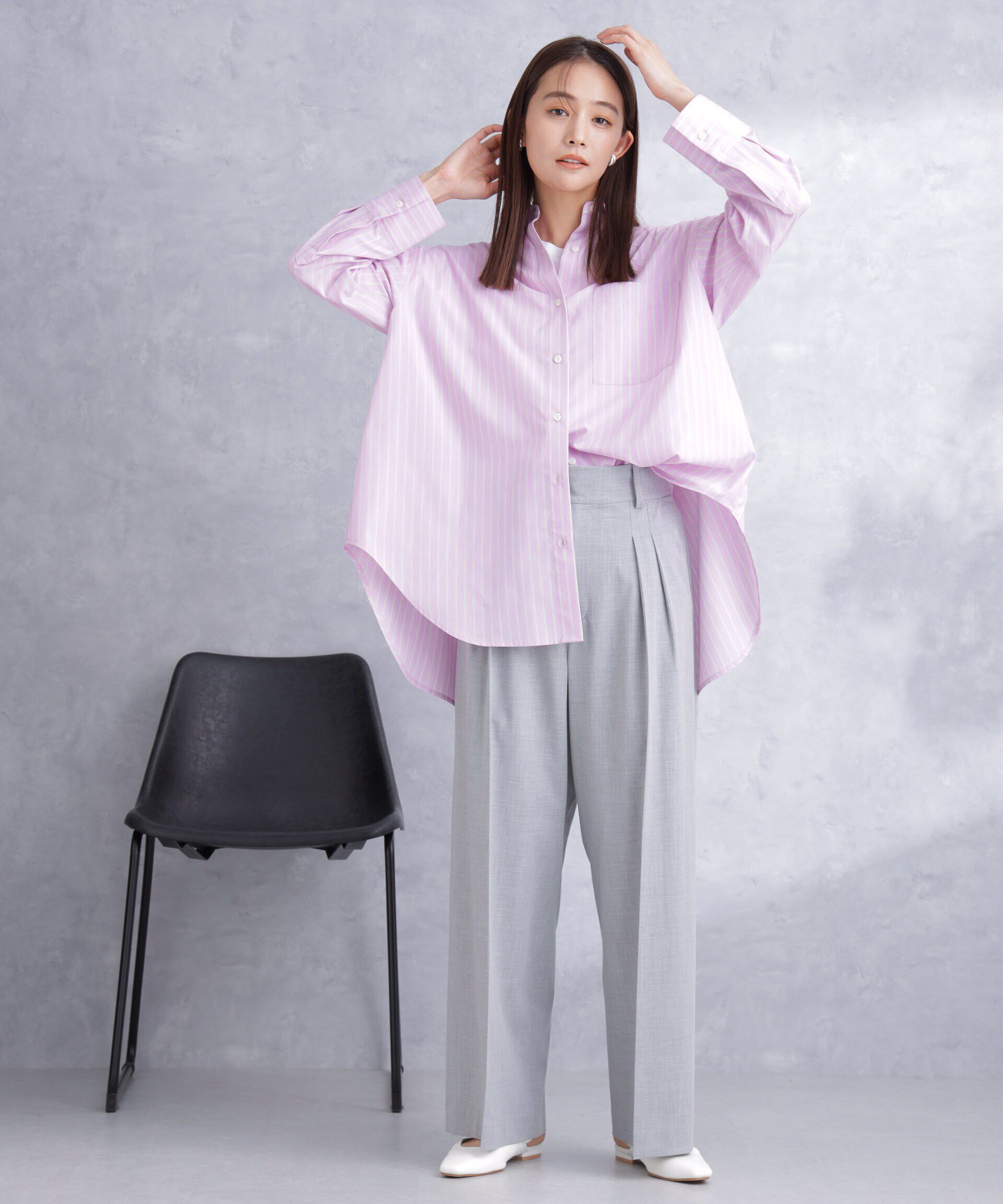 nano･universe「トロストレッチ2タックワイドパンツ（セットアップ可）」|スラックス|