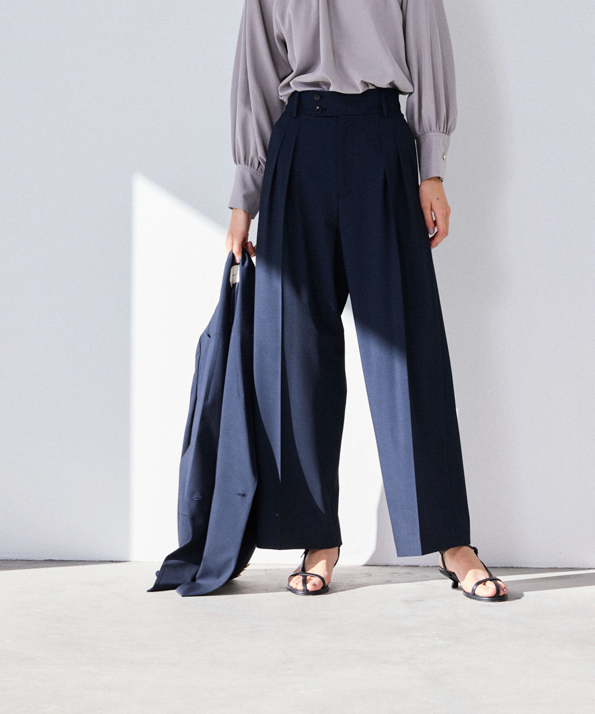 nano･universe「トロストレッチ2タックワイドパンツ（セットアップ可）」|スラックス|ネイビー