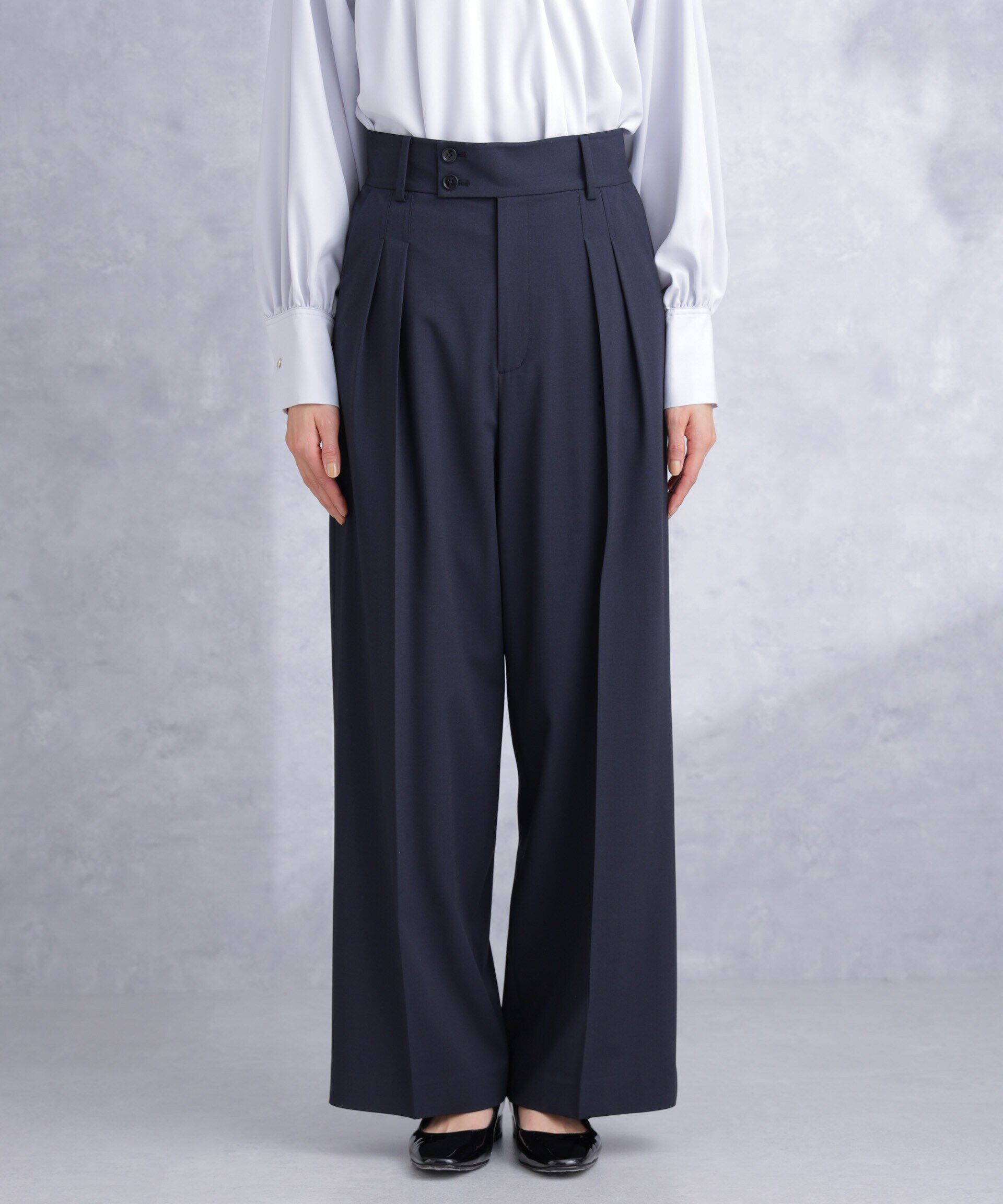 nano･universe「トロストレッチ2タックワイドパンツ（セットアップ可）」|スラックス|