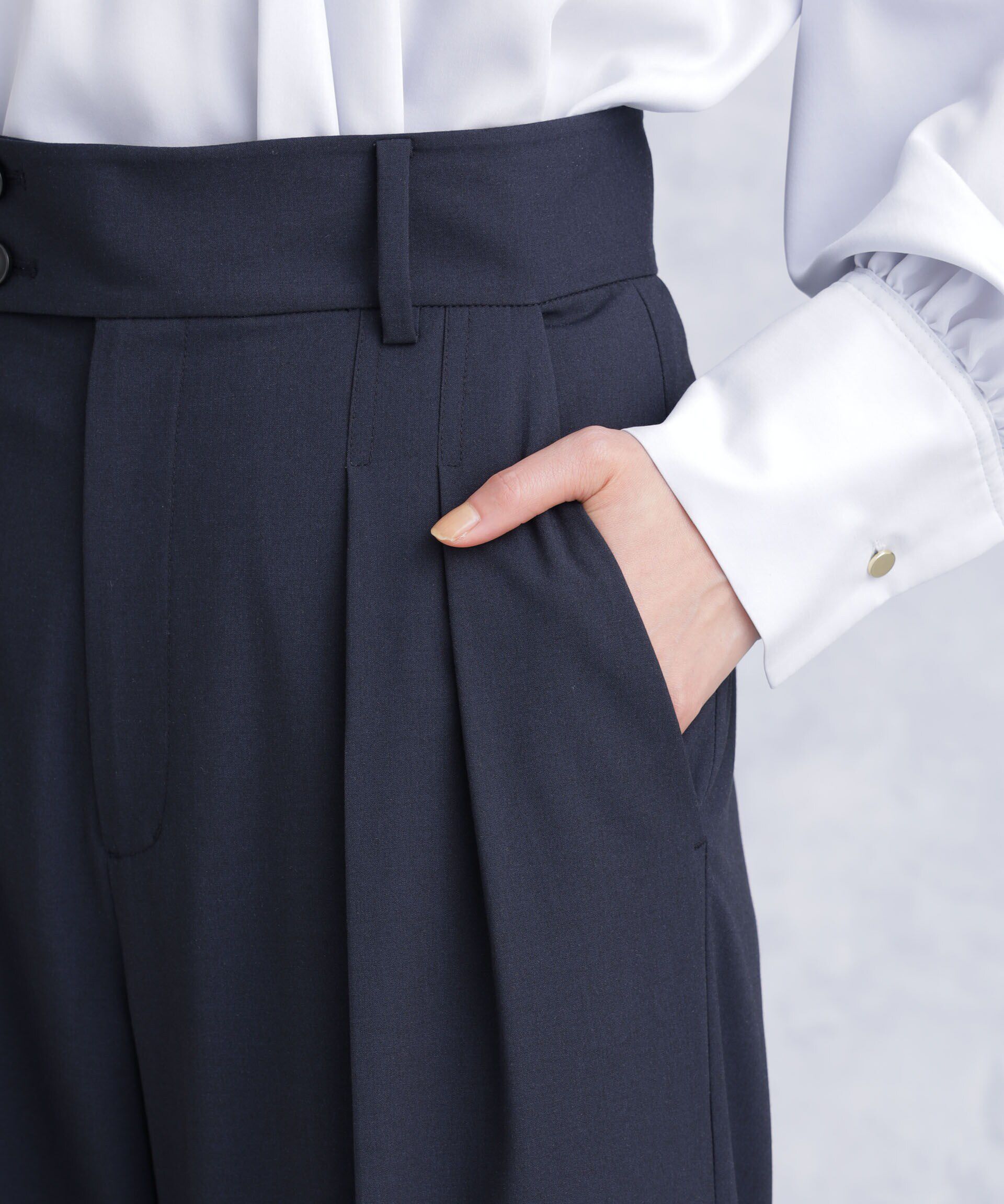 nano･universe「トロストレッチ2タックワイドパンツ（セットアップ可）」|スラックス|