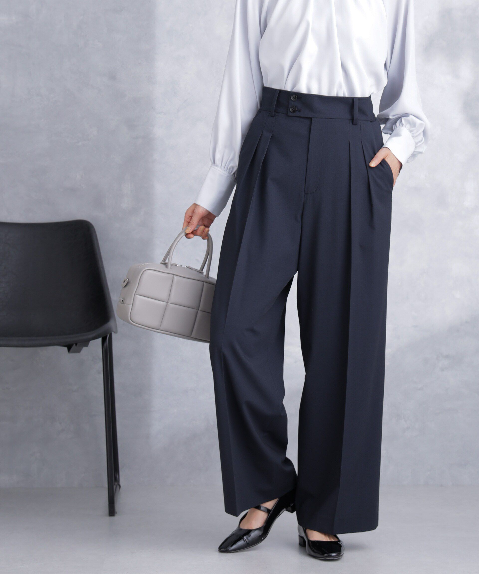 nano･universe「トロストレッチ2タックワイドパンツ（セットアップ可）」|スラックス|