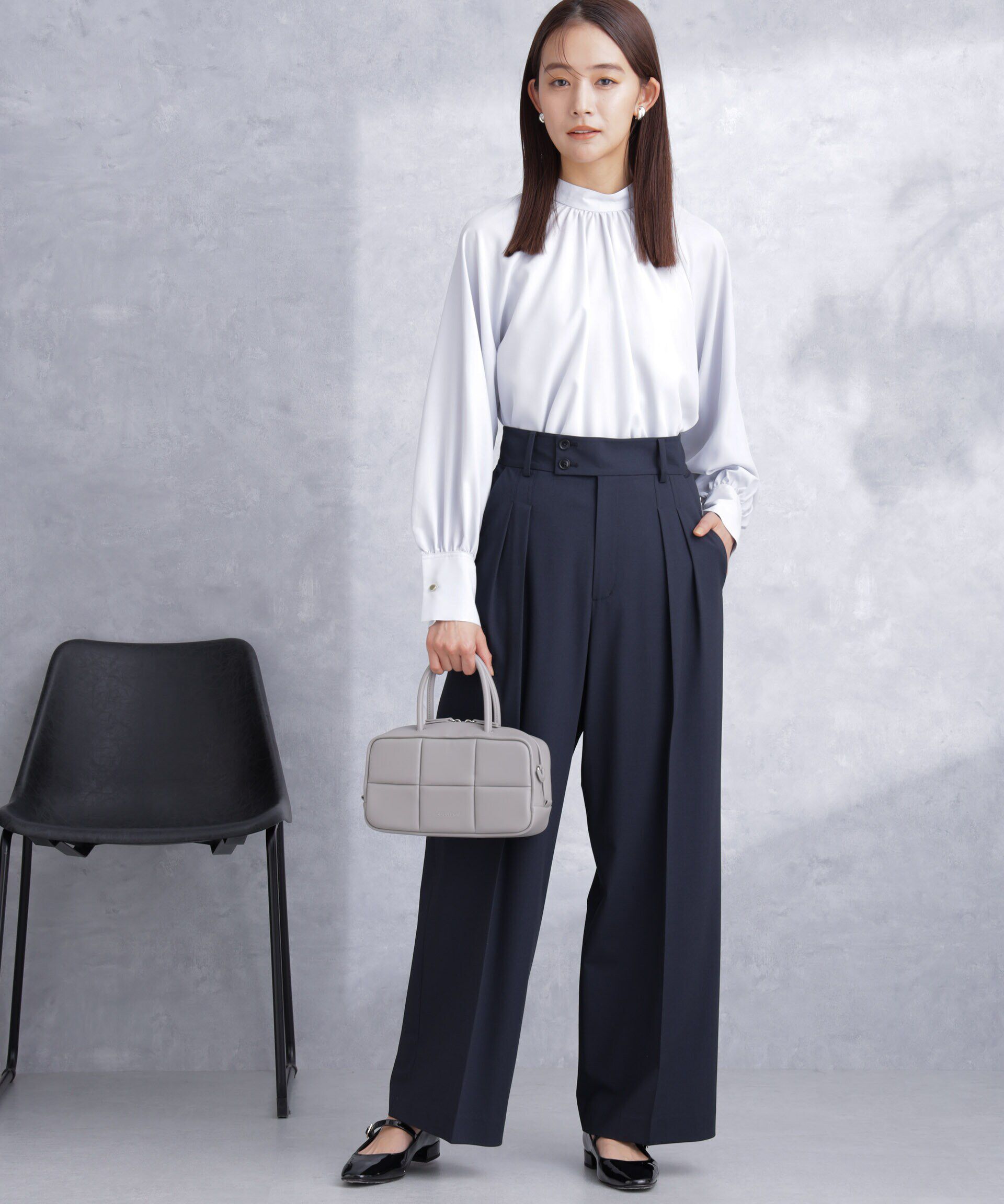 nano･universe「トロストレッチ2タックワイドパンツ（セットアップ可）」|スラックス|