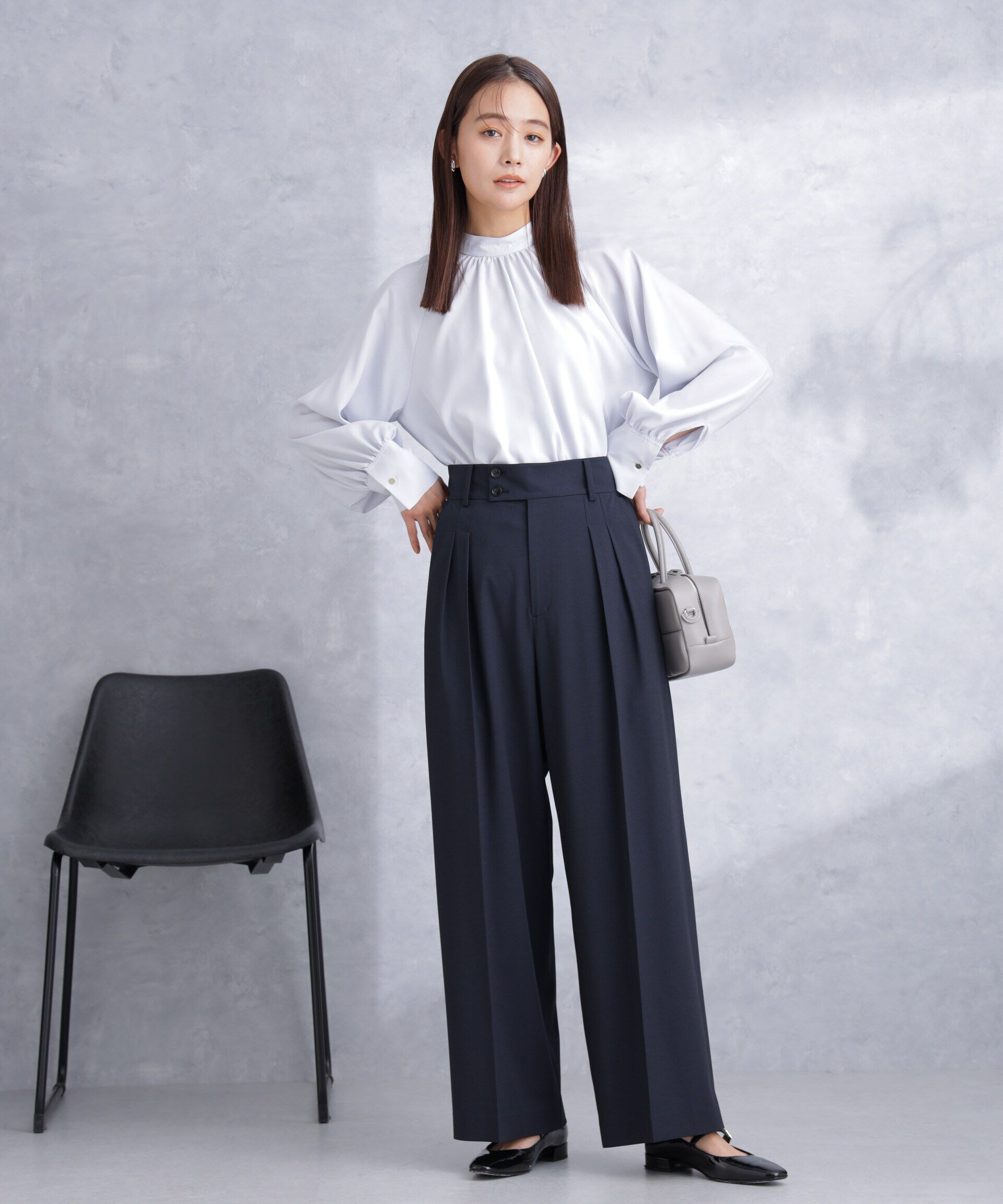 nano･universe「トロストレッチ2タックワイドパンツ（セットアップ可）」|スラックス|