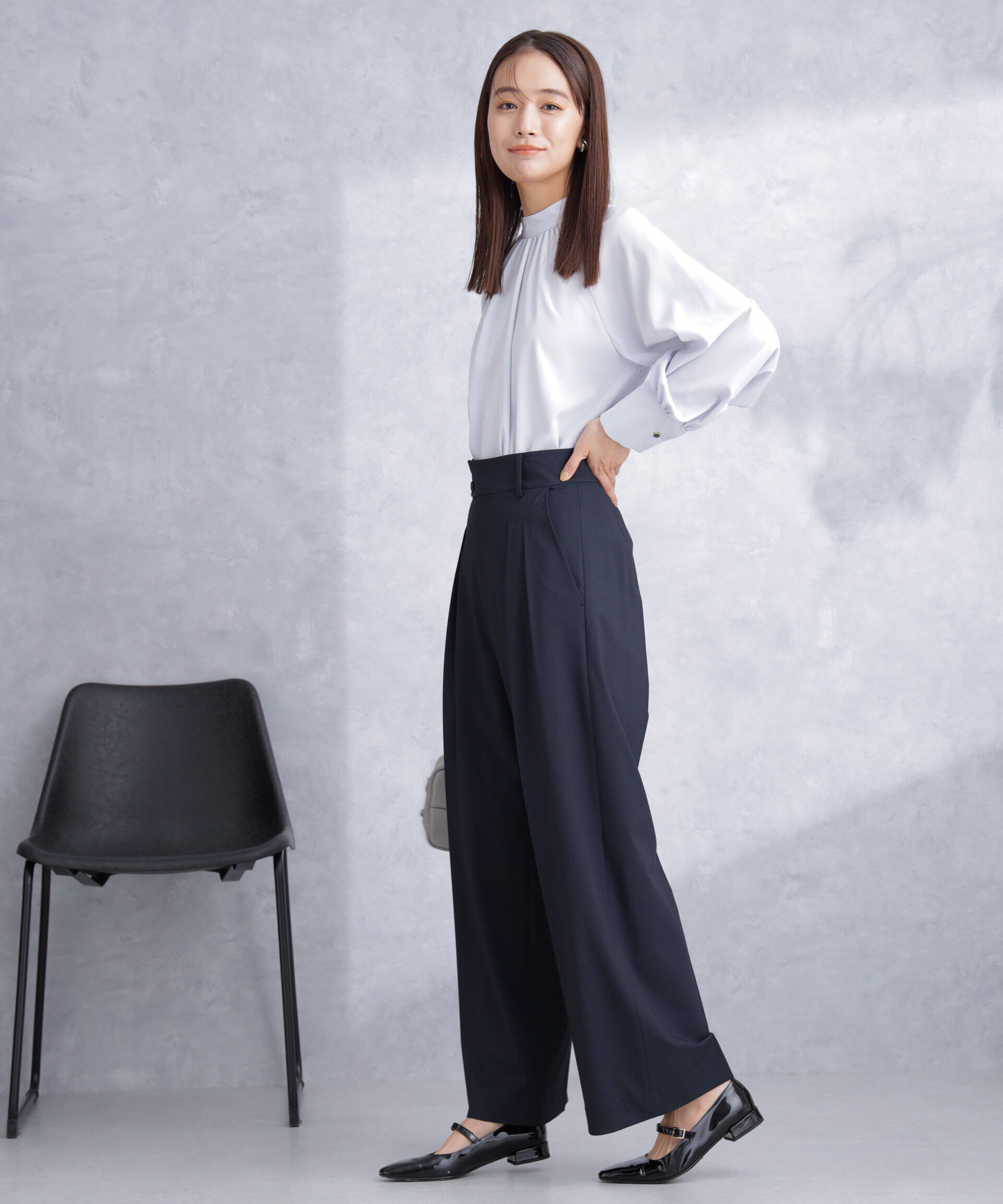 nano･universe「トロストレッチ2タックワイドパンツ（セットアップ可）」|スラックス|