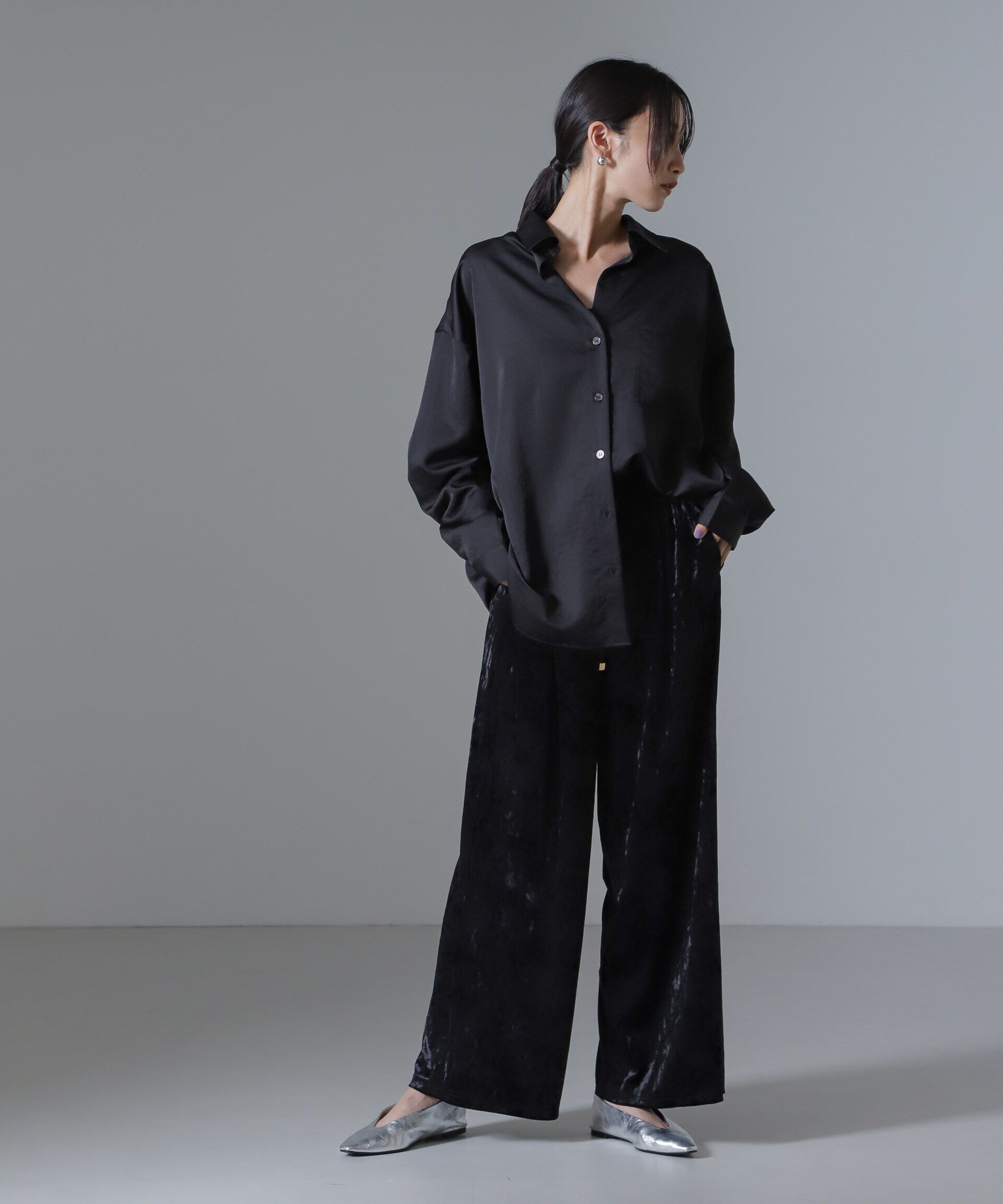 nano･universe「ベロアイージーワイドパンツ（セットアップ可）」|チノ|