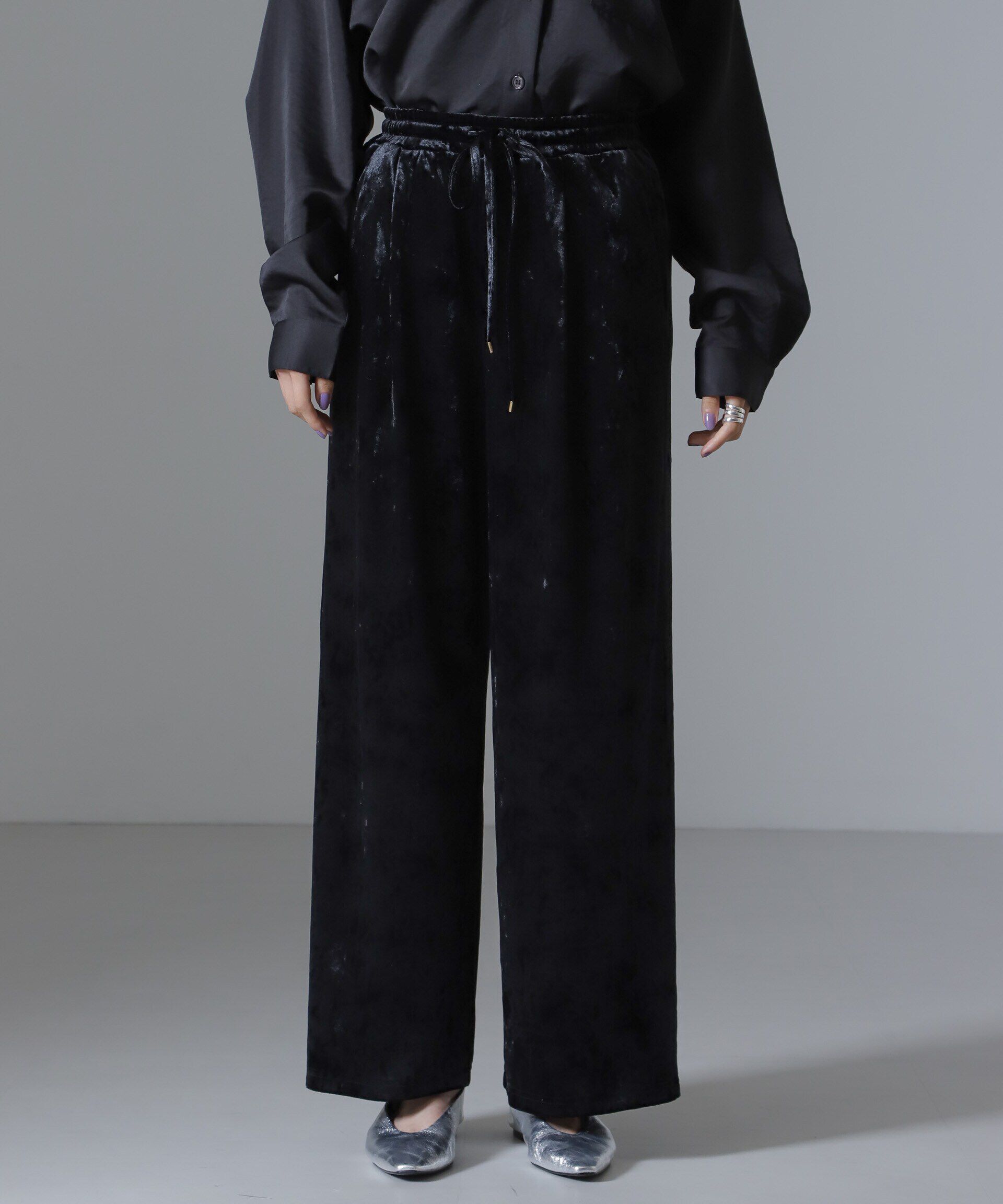 nano･universe「ベロアイージーワイドパンツ（セットアップ可）」|チノ|
