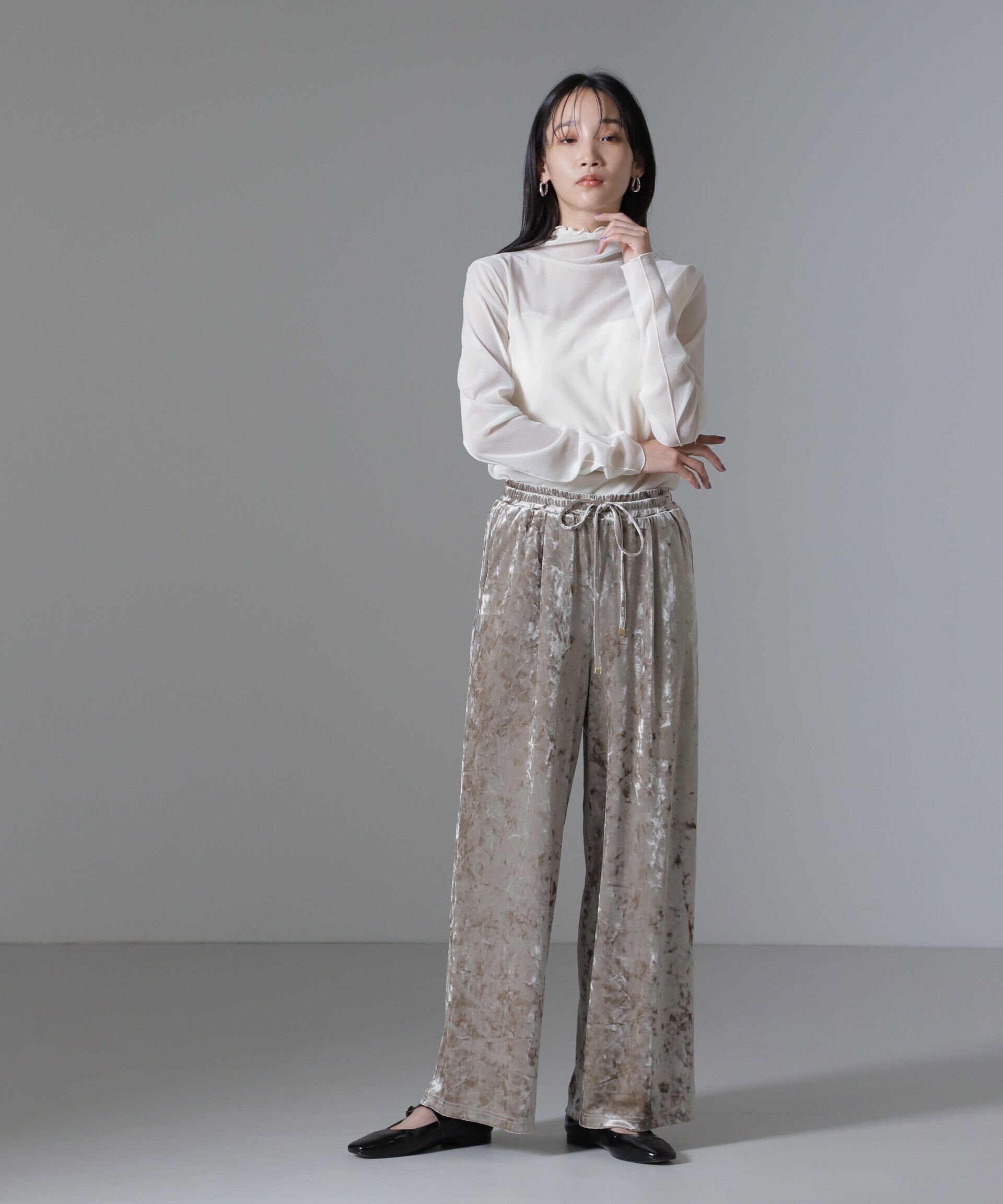 nano･universe「ベロアイージーワイドパンツ（セットアップ可）」|チノ|