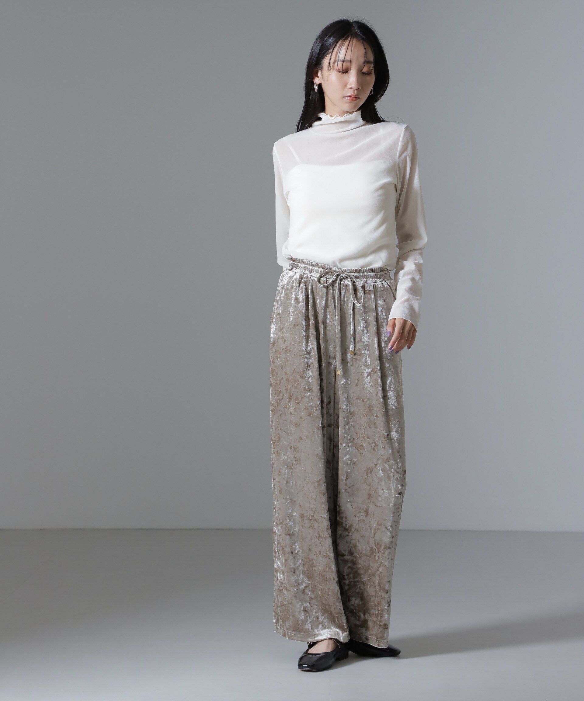 nano･universe「ベロアイージーワイドパンツ（セットアップ可）」|チノ|