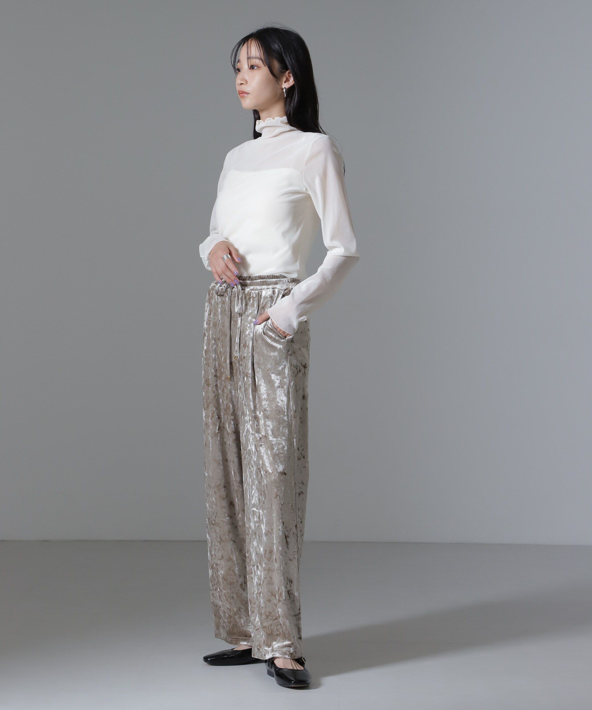 nano･universe「ベロアイージーワイドパンツ（セットアップ可）」|チノ|