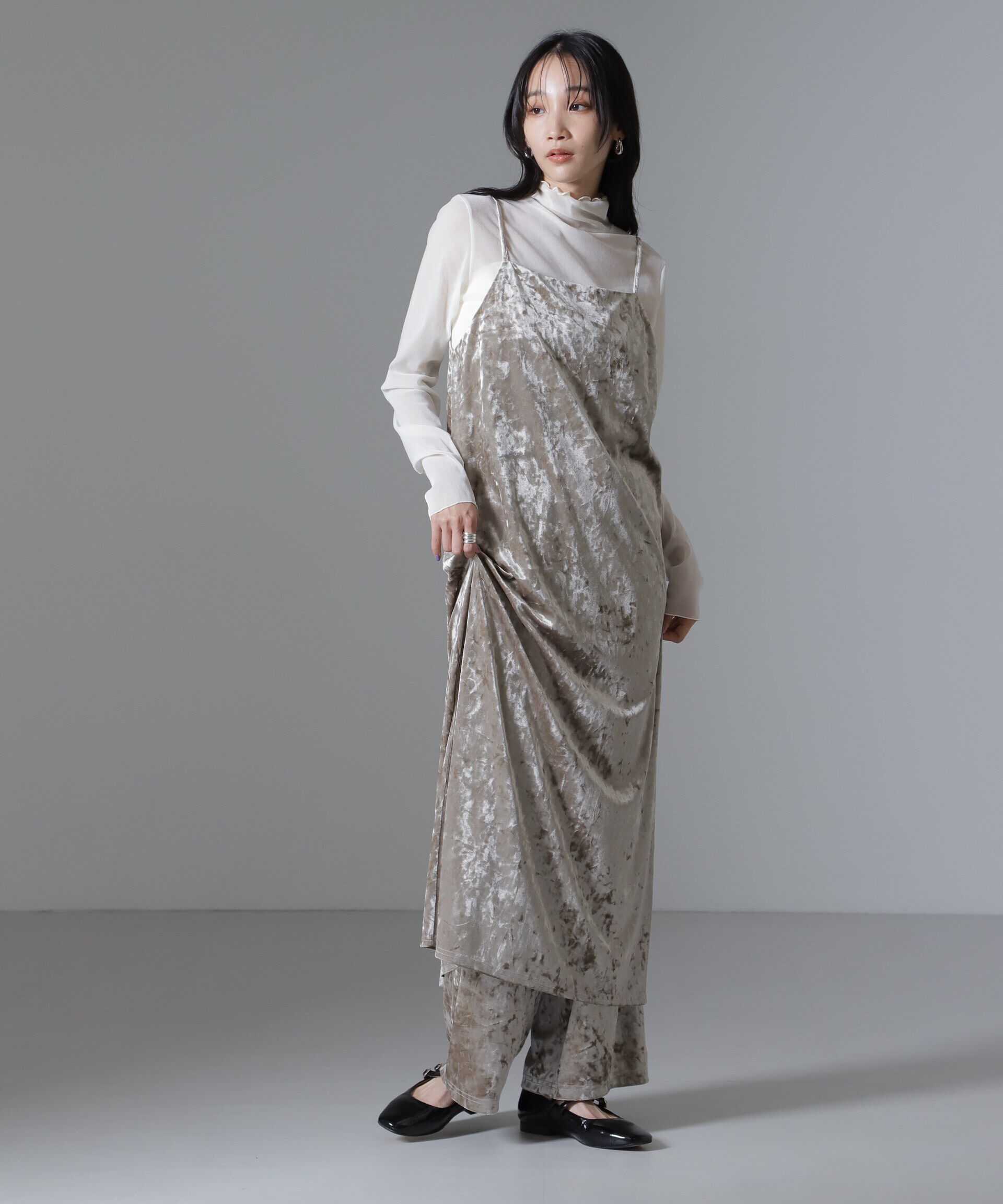 nano･universe「ベロアイージーワイドパンツ（セットアップ可）」|チノ|