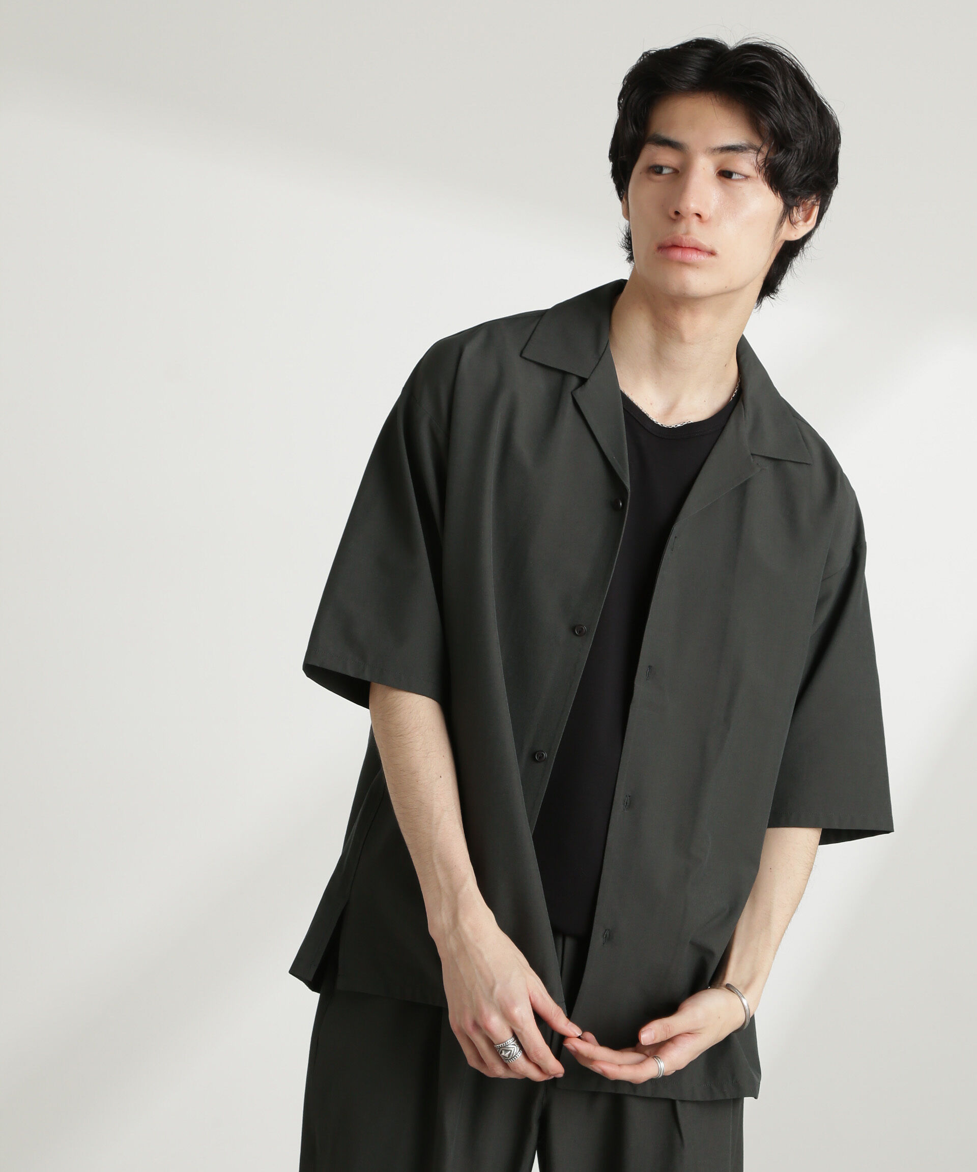 nano･universe「ストレッチワイドオープンカラーシャツ 半袖(セットアップ可)」|シャツ・ブラウス|