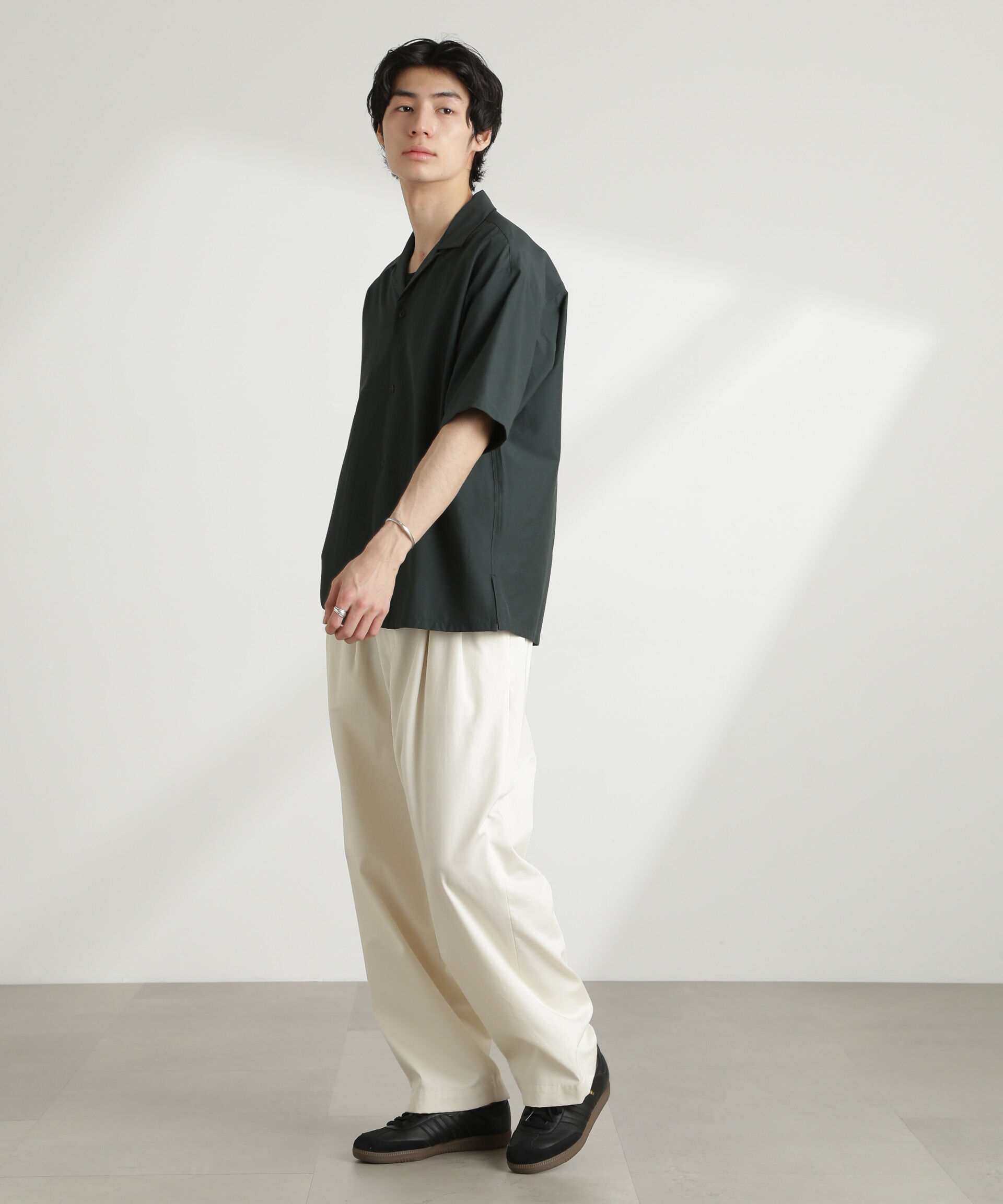 nano･universe「ストレッチワイドオープンカラーシャツ 半袖(セットアップ可)」|シャツ・ブラウス|