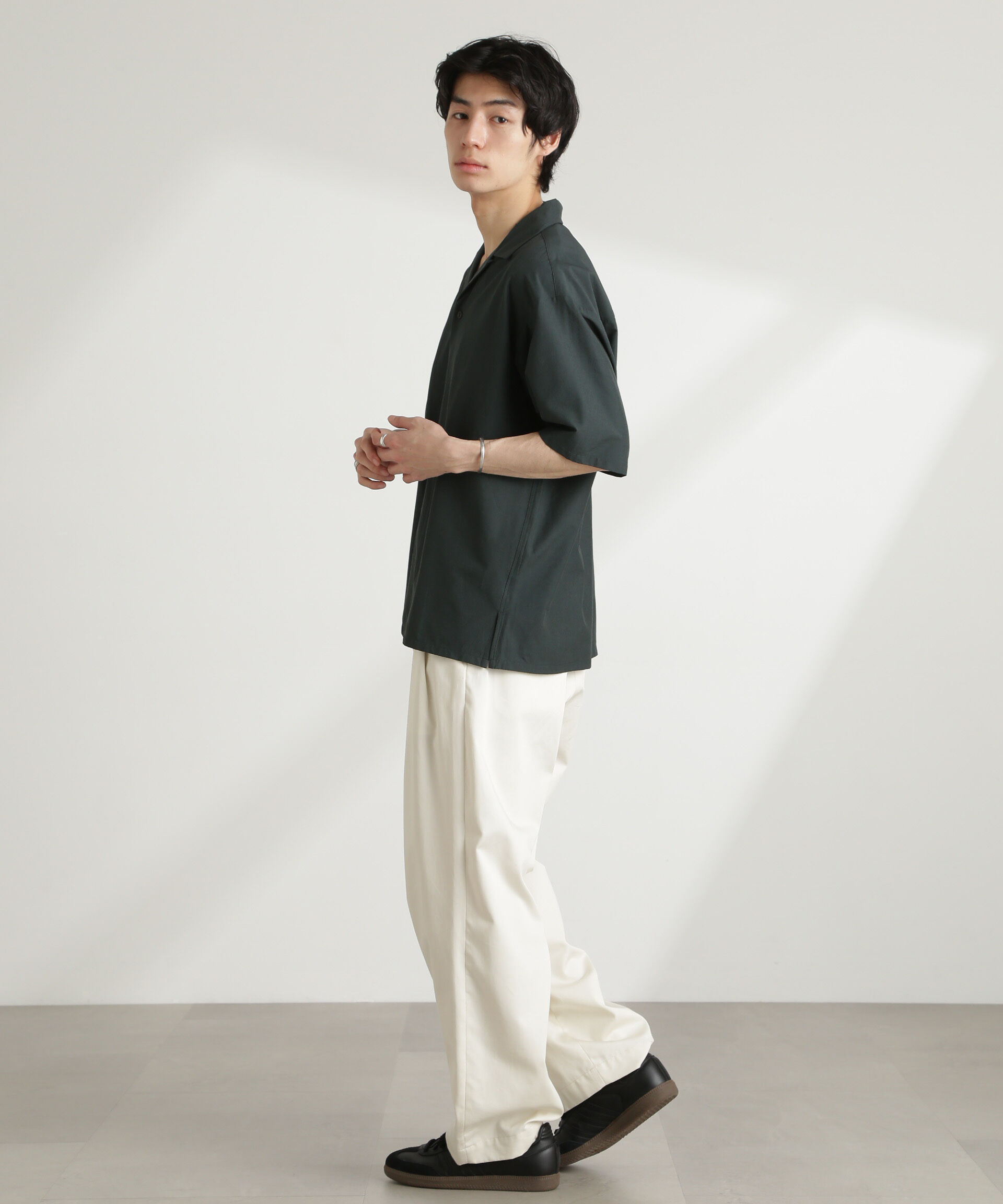 nano･universe「ストレッチワイドオープンカラーシャツ 半袖(セットアップ可)」|シャツ・ブラウス|