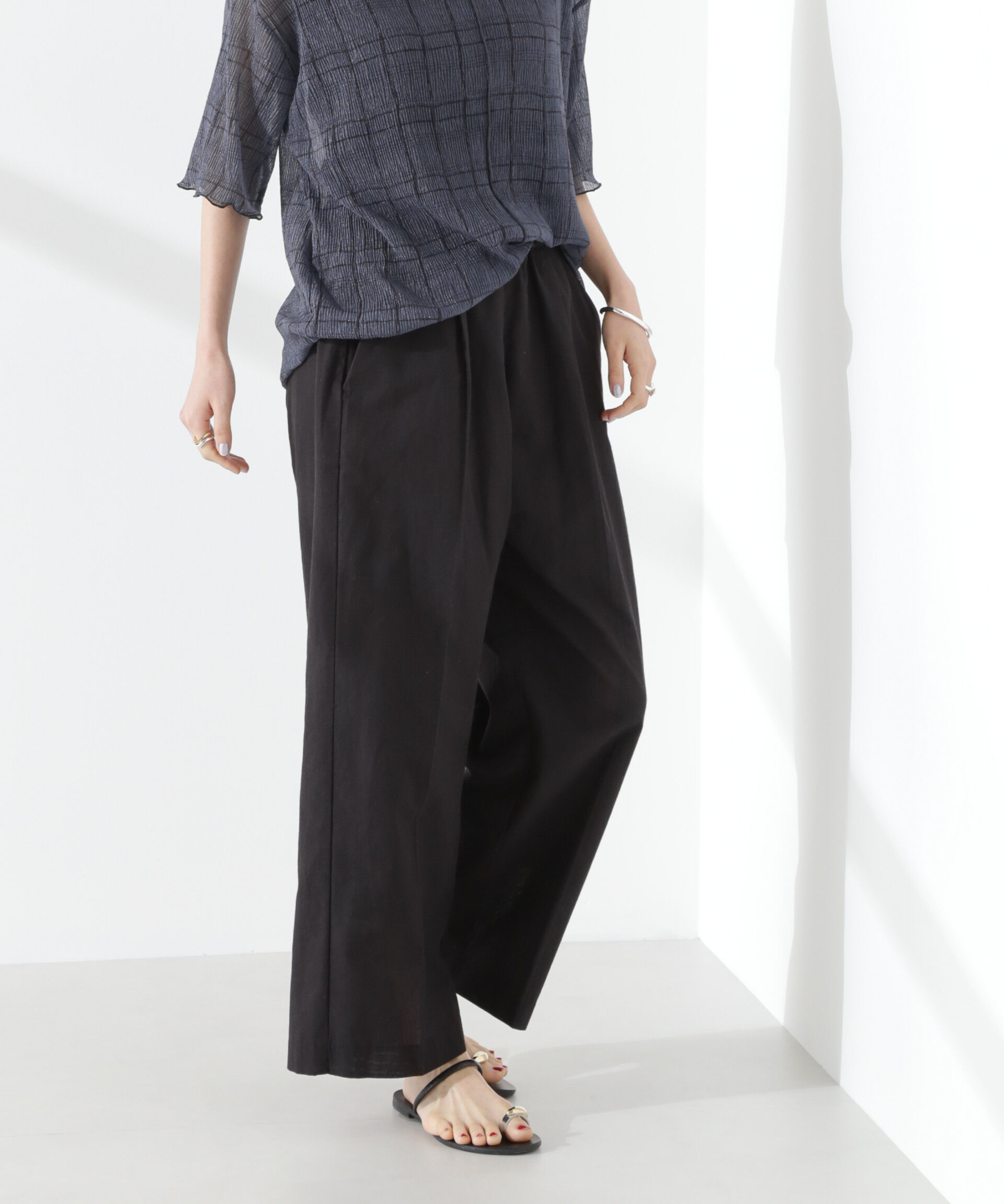 nano･universe「綿麻COOLMAXイージタックパンツ(セットアップ可)」|チノ|