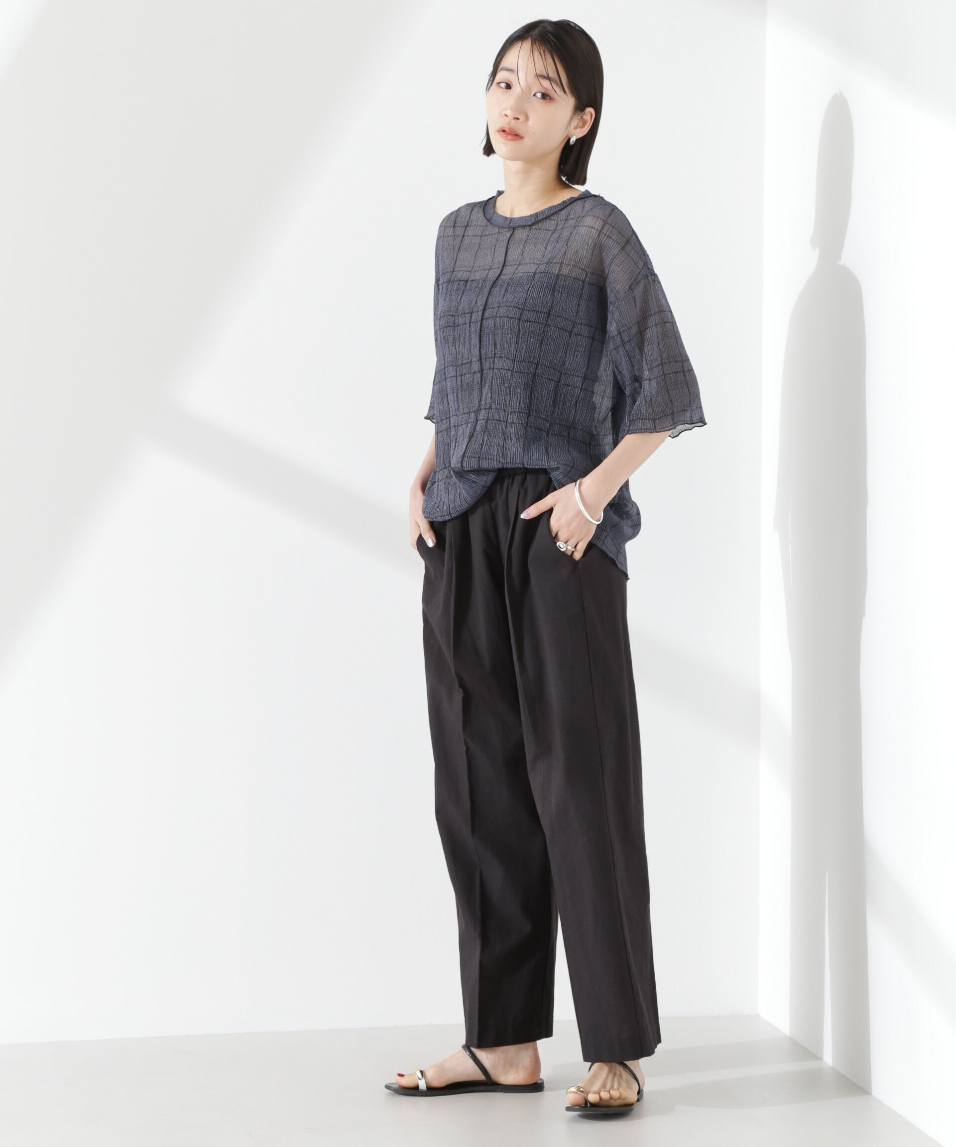 nano･universe「綿麻COOLMAXイージタックパンツ(セットアップ可)」|チノ|