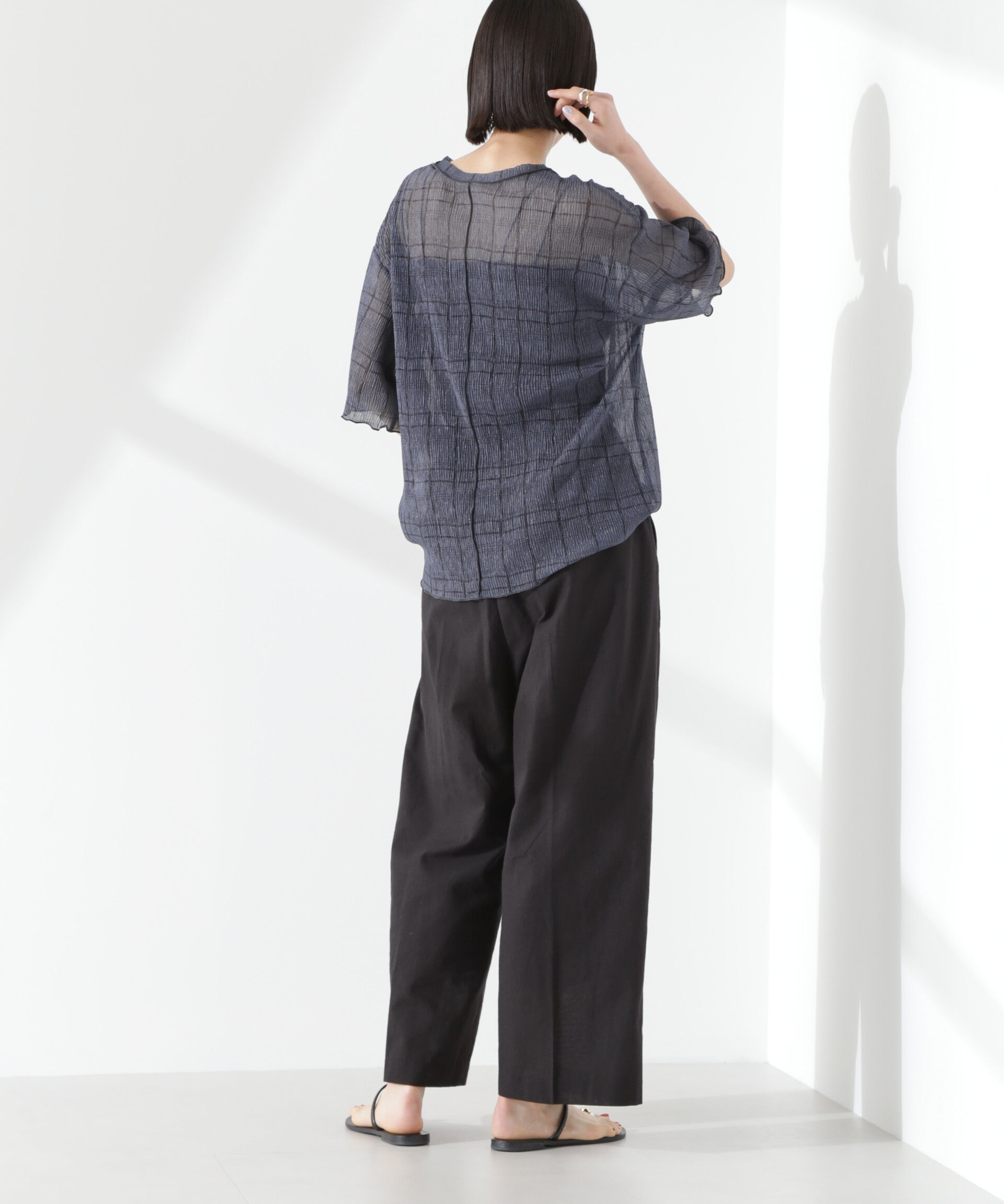 nano･universe「綿麻COOLMAXイージタックパンツ(セットアップ可)」|チノ|