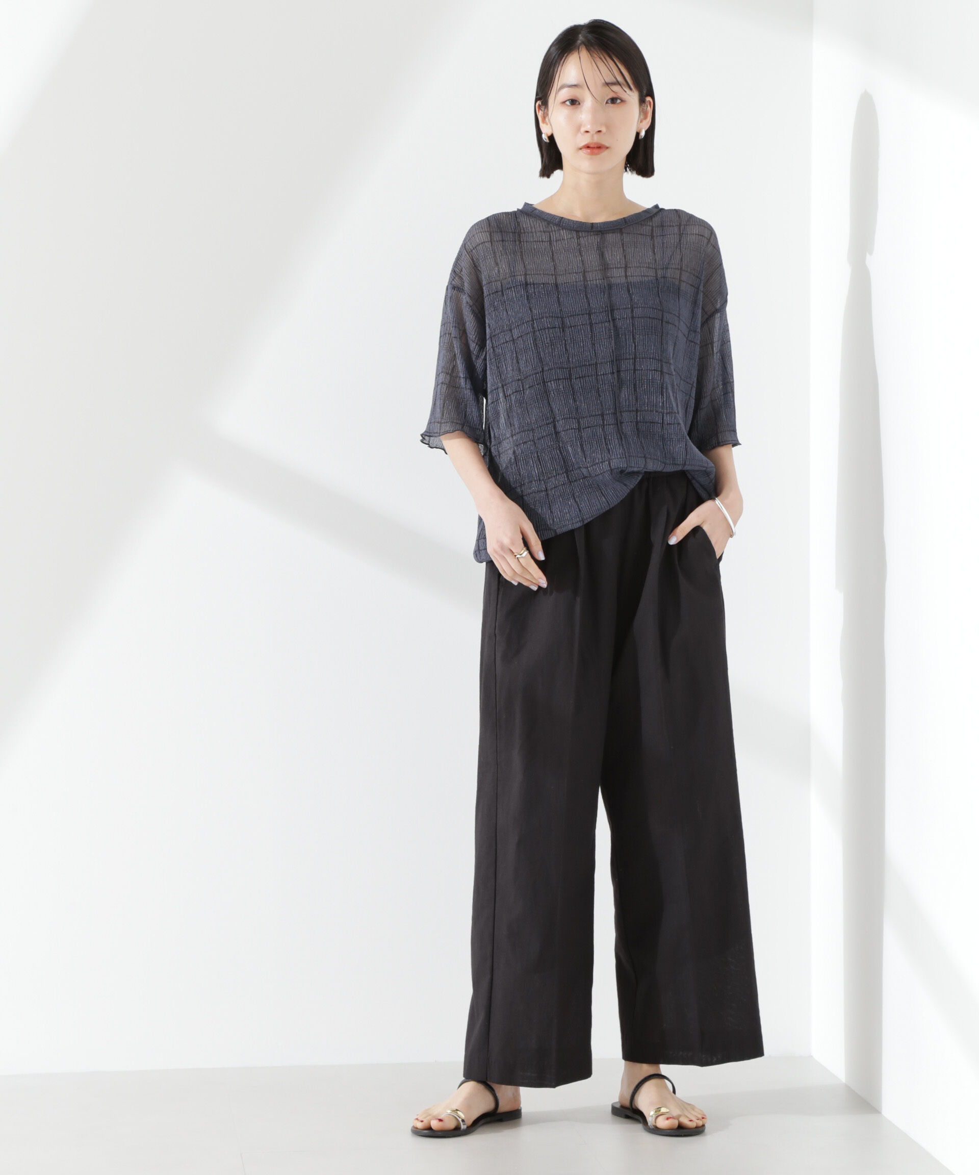 nano･universe「綿麻COOLMAXイージタックパンツ(セットアップ可)」|チノ|