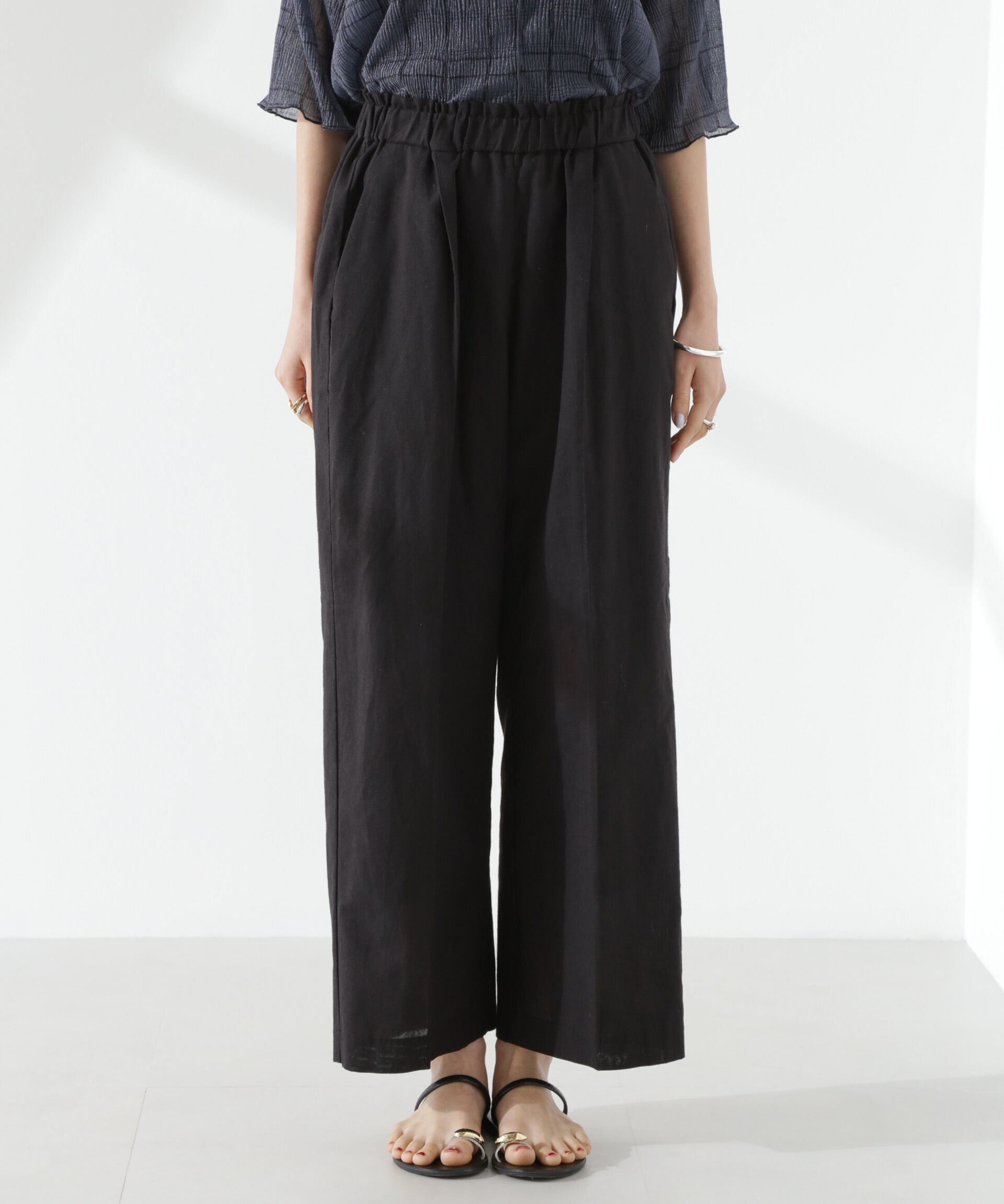 nano･universe「綿麻COOLMAXイージタックパンツ(セットアップ可)」|チノ|