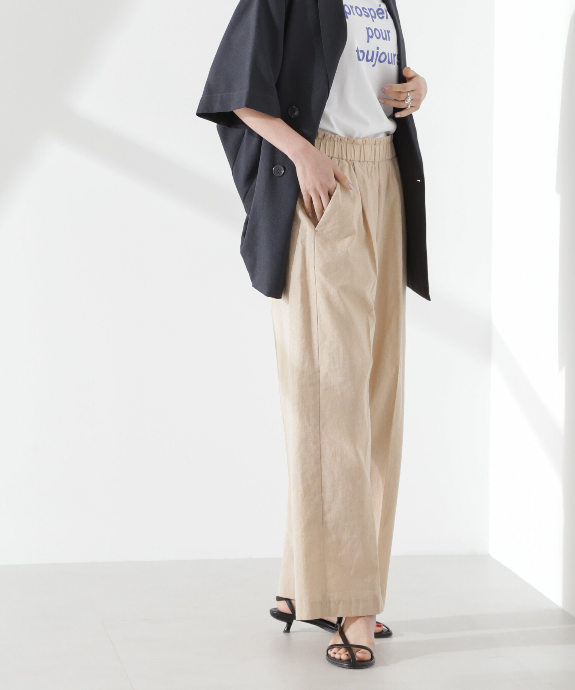 nano･universe「綿麻COOLMAXイージタックパンツ(セットアップ可)」|チノ|