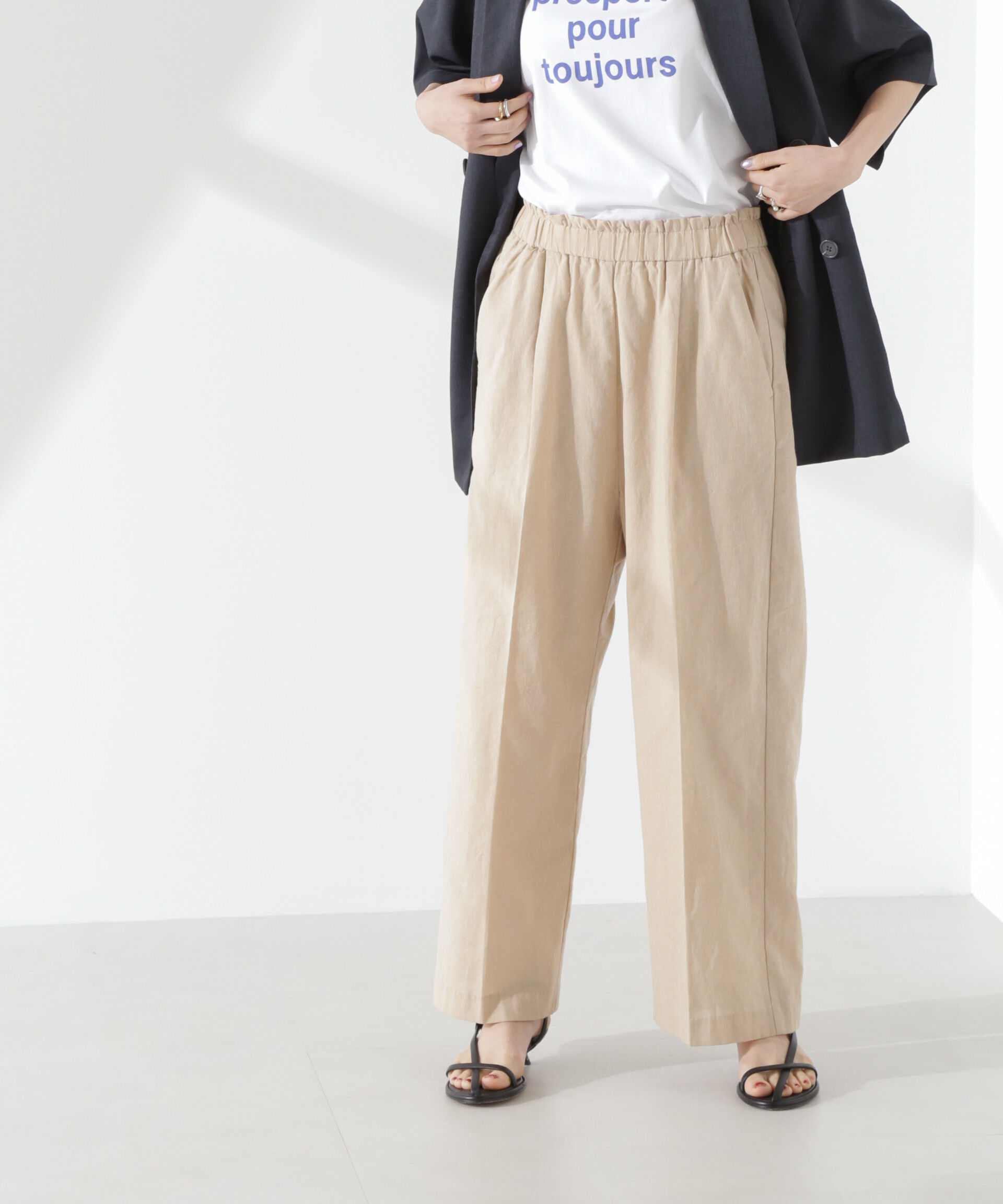 nano･universe「綿麻COOLMAXイージタックパンツ(セットアップ可)」|チノ|