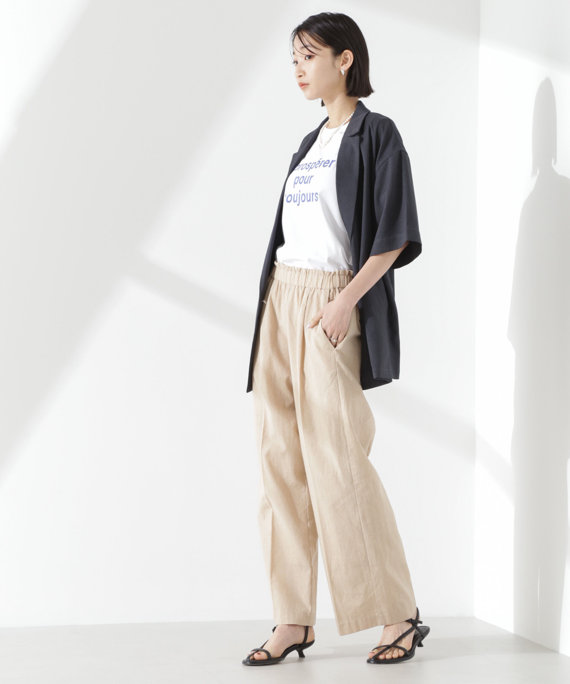nano･universe「綿麻COOLMAXイージタックパンツ(セットアップ可)」|チノ|