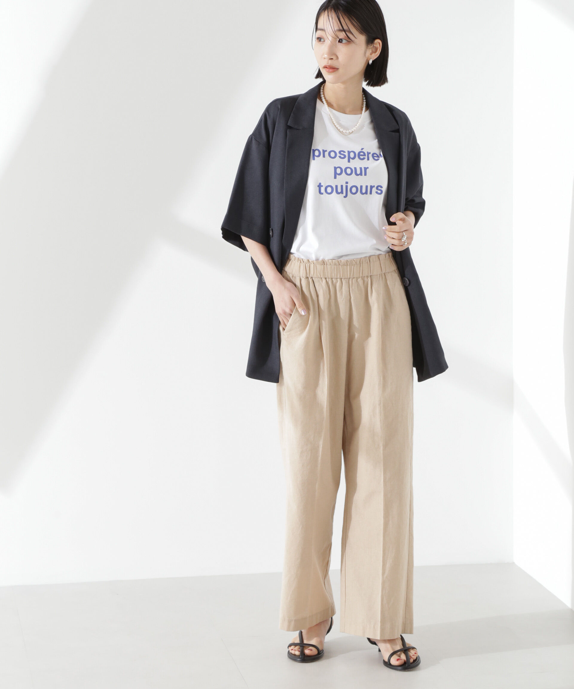 nano･universe「綿麻COOLMAXイージタックパンツ(セットアップ可)」|チノ|