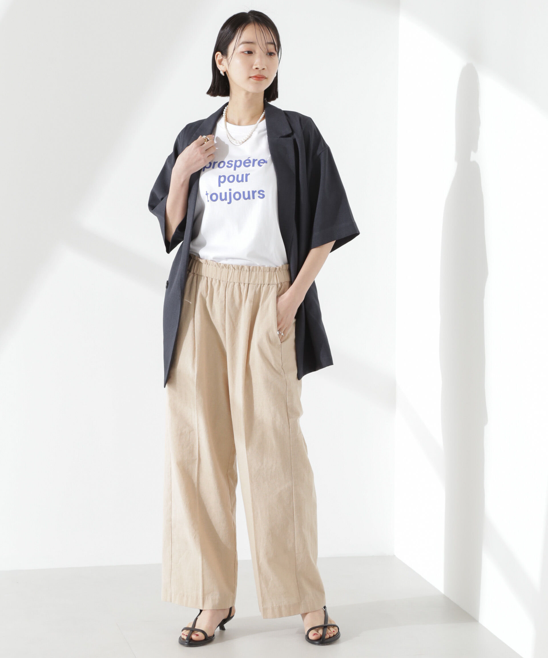 nano･universe「綿麻COOLMAXイージタックパンツ(セットアップ可)」|チノ|