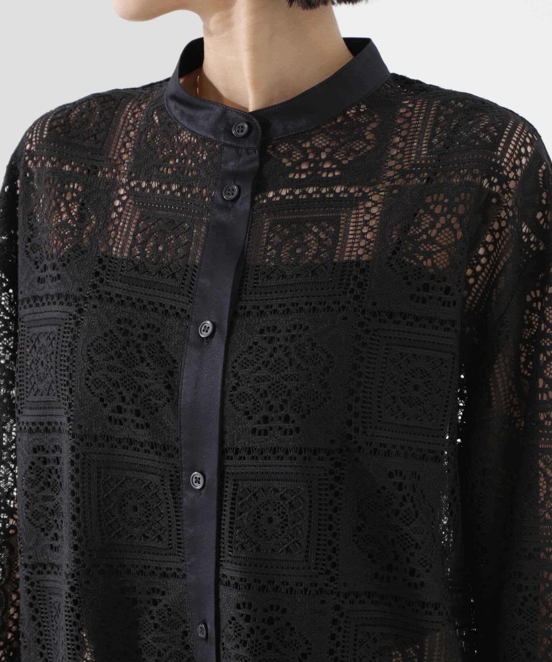 nano･universe「バンドカラーレースシャツ (セットアップ可)」|シャツ・ブラウス|