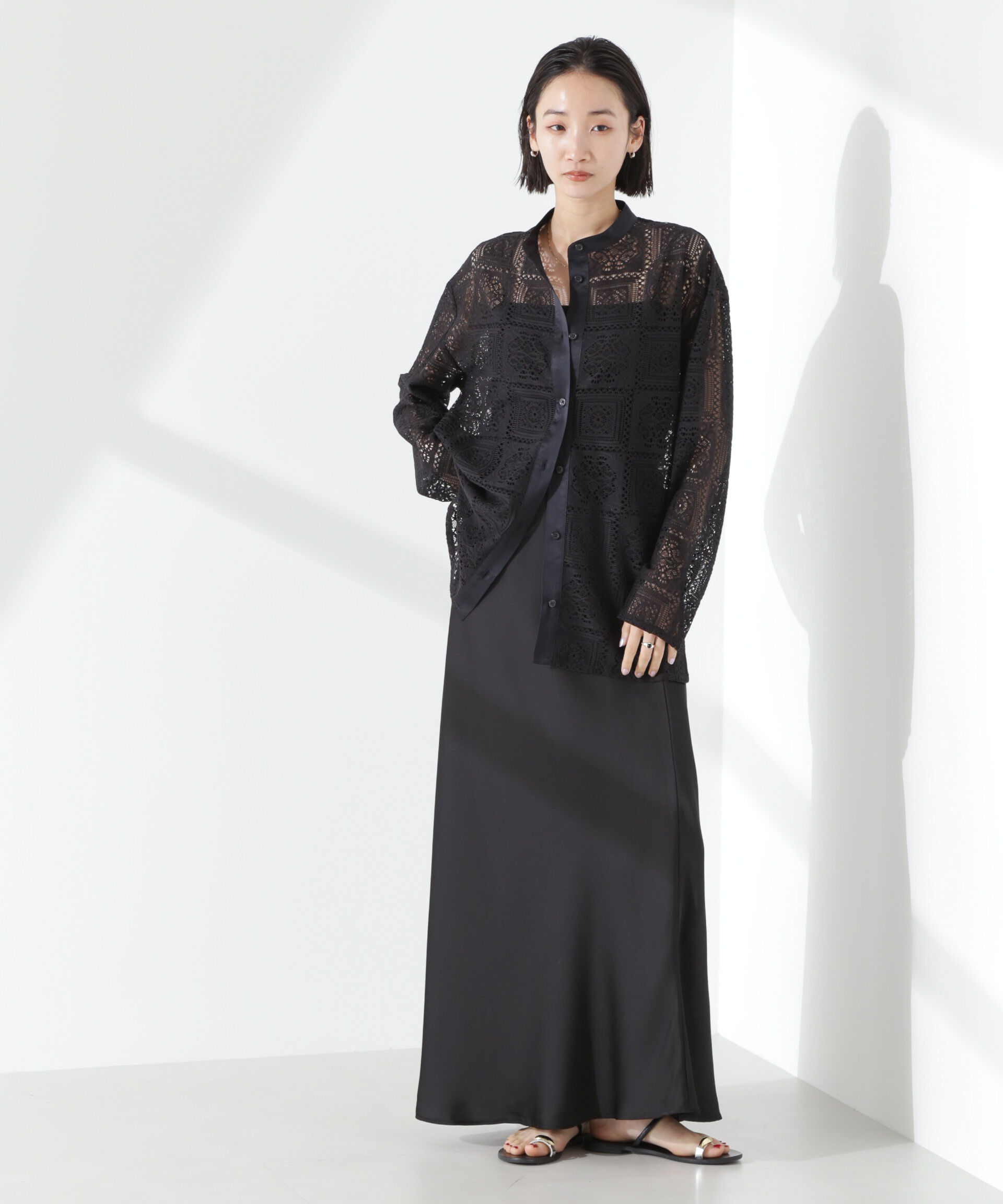 nano･universe「バンドカラーレースシャツ (セットアップ可)」|シャツ・ブラウス|