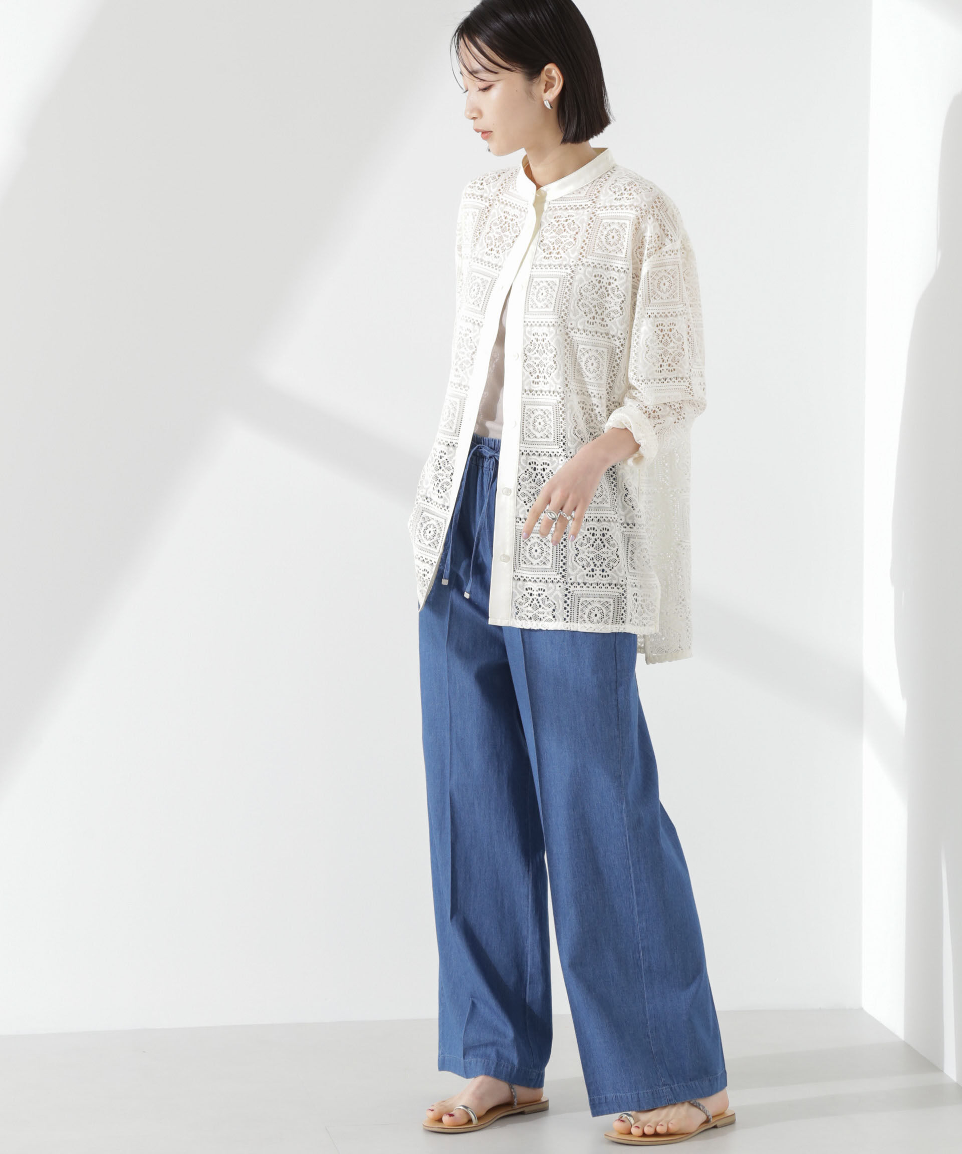 nano･universe「バンドカラーレースシャツ (セットアップ可)」|シャツ・ブラウス|