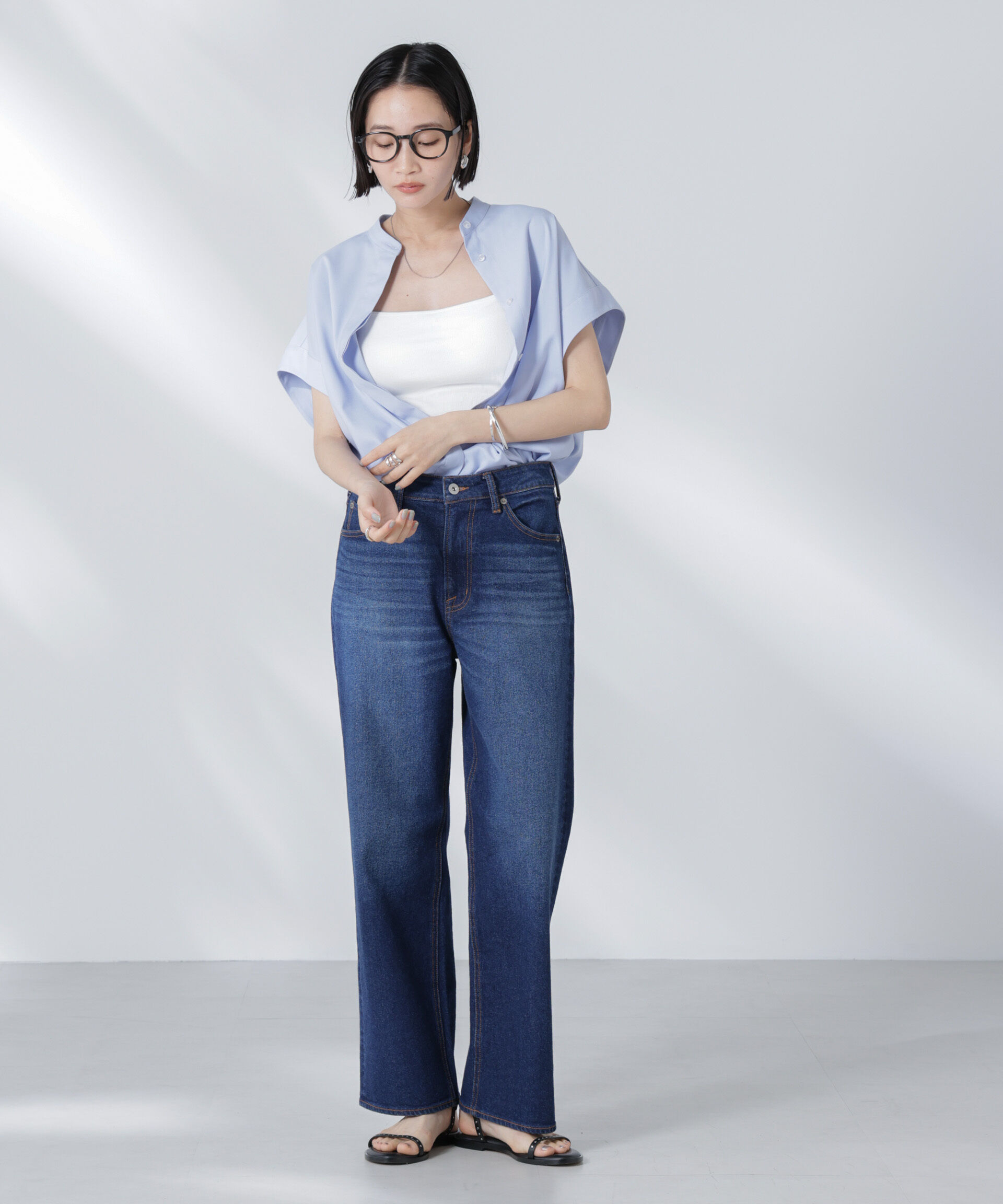 nano･universe「バンドカラーノースリーブシャツ(セットアップ可)」|シャツ・ブラウス|