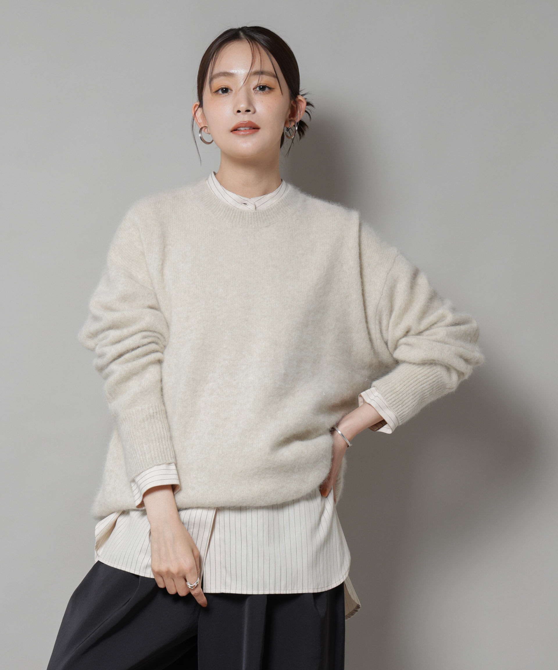 nano･universe「スタンドカラーストライプシャツ」|シャツ・ブラウス|