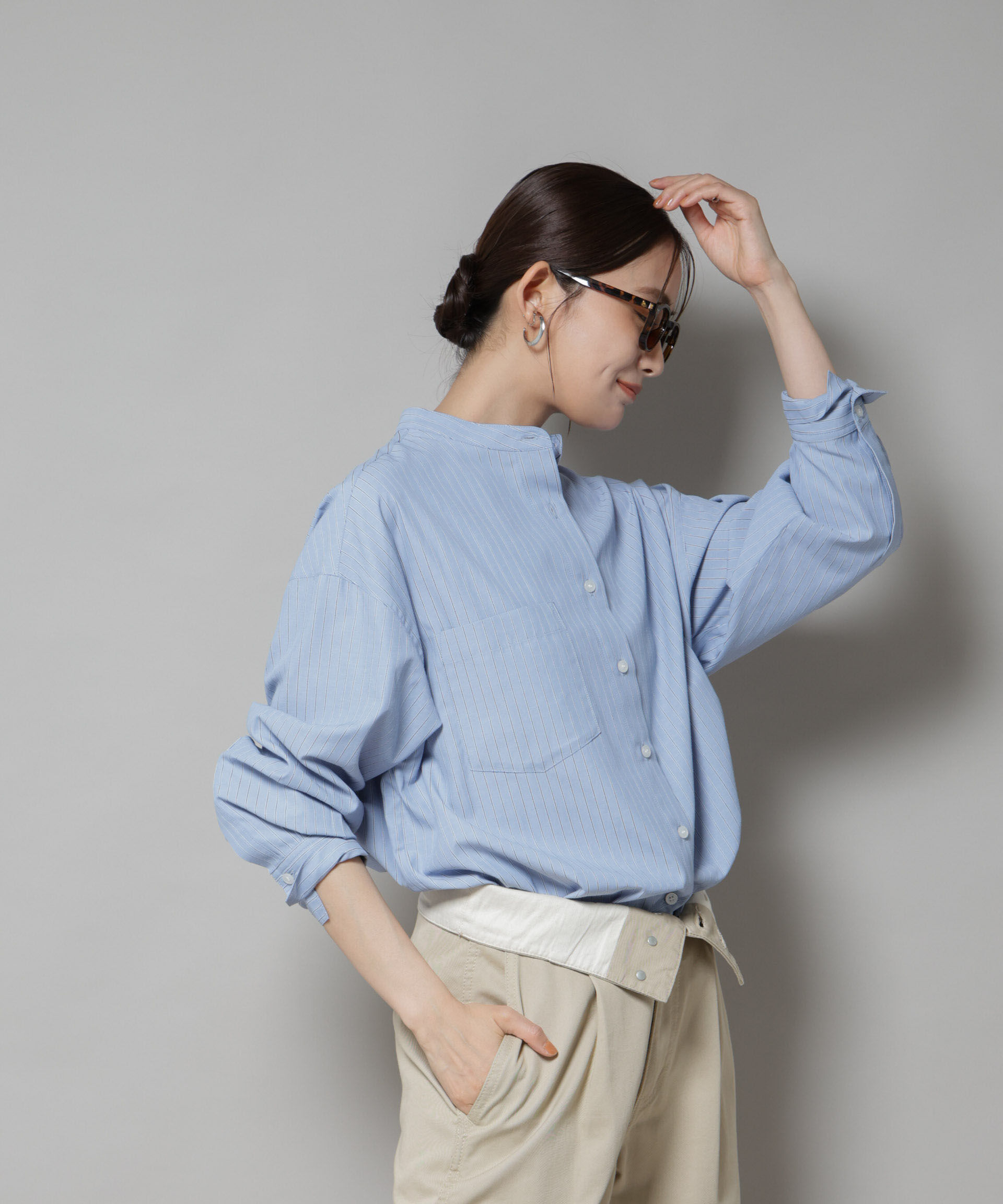 nano･universe「スタンドカラーストライプシャツ」|シャツ・ブラウス|