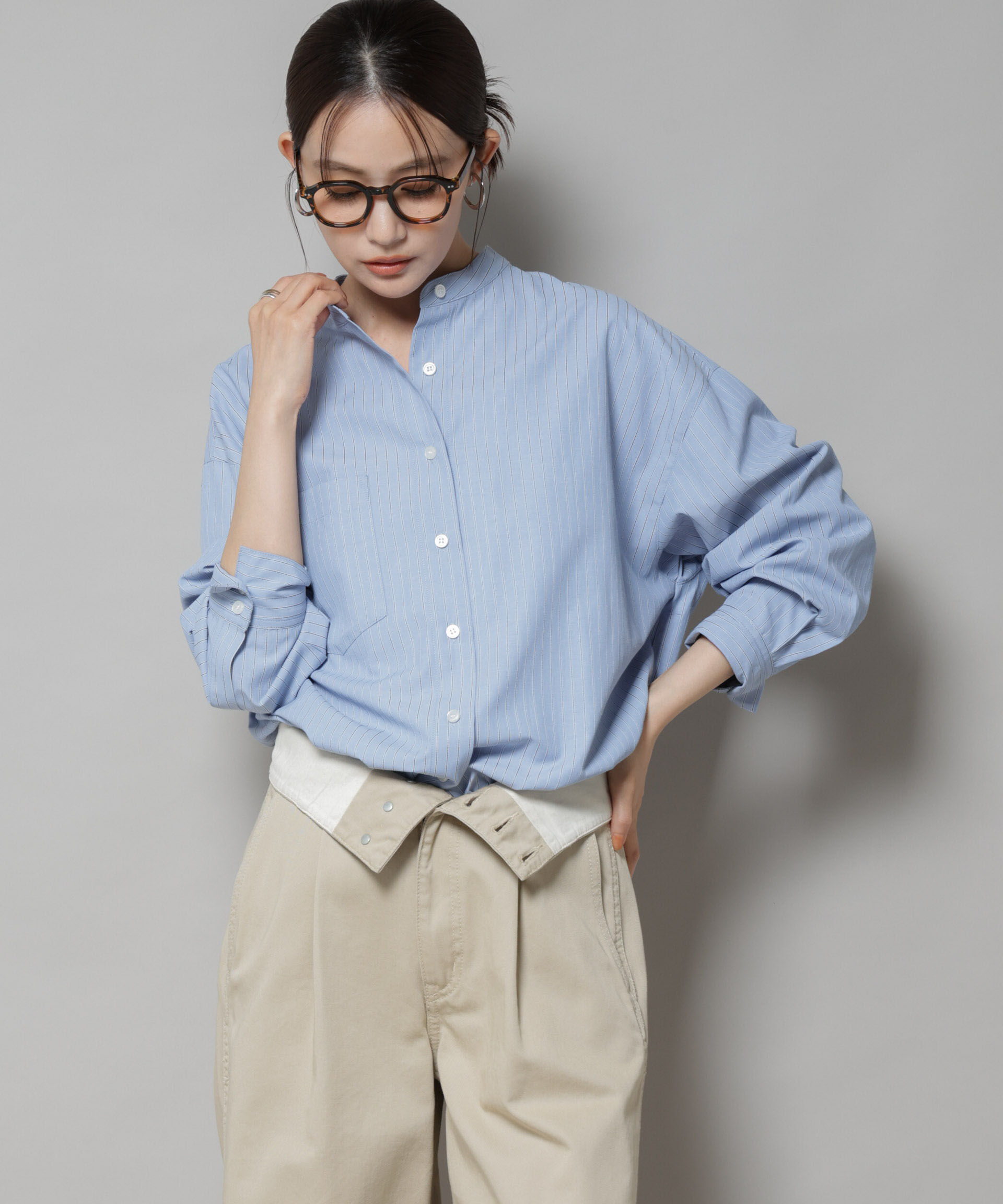 nano･universe「スタンドカラーストライプシャツ」|シャツ・ブラウス|