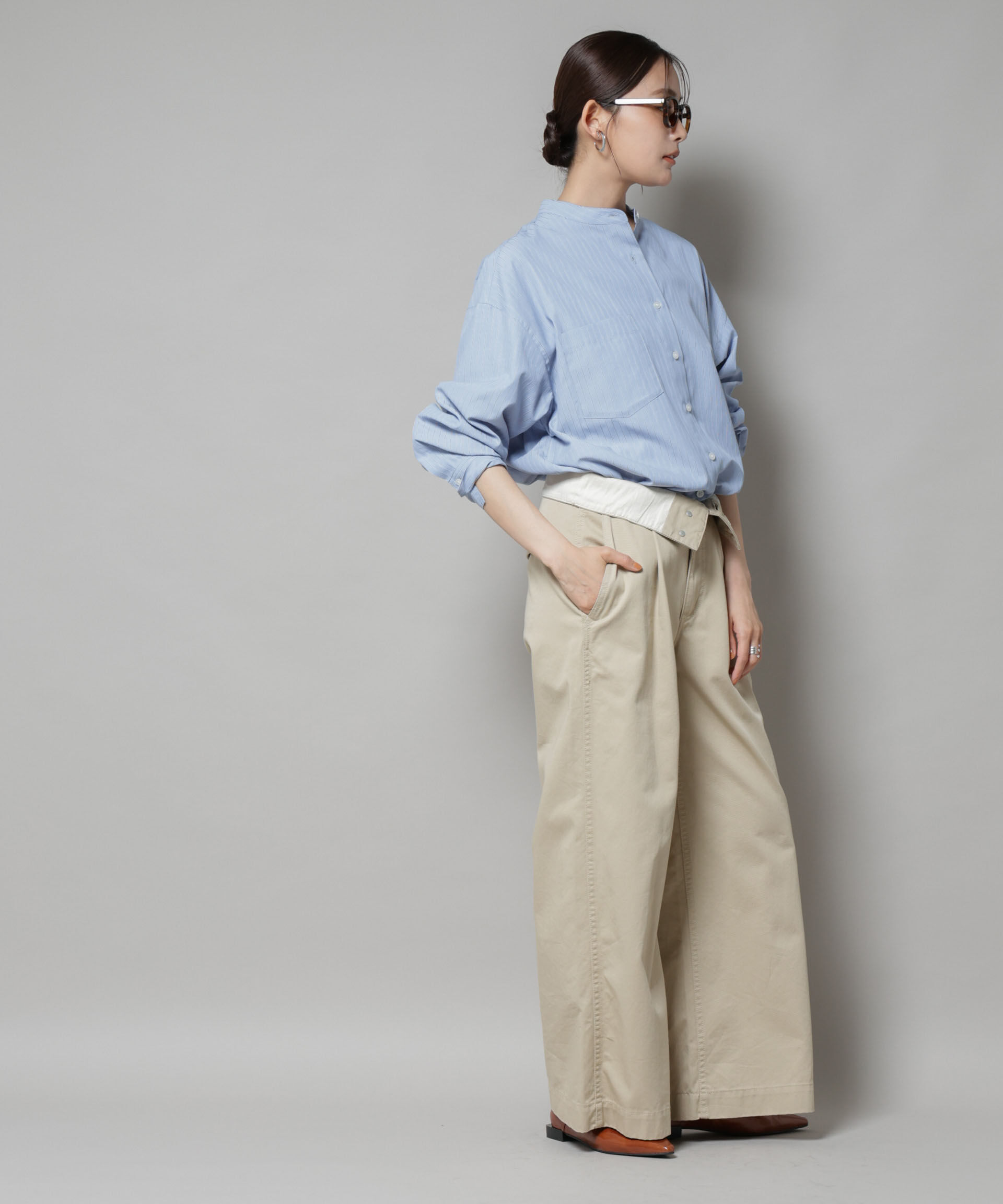 nano･universe「スタンドカラーストライプシャツ」|シャツ・ブラウス|