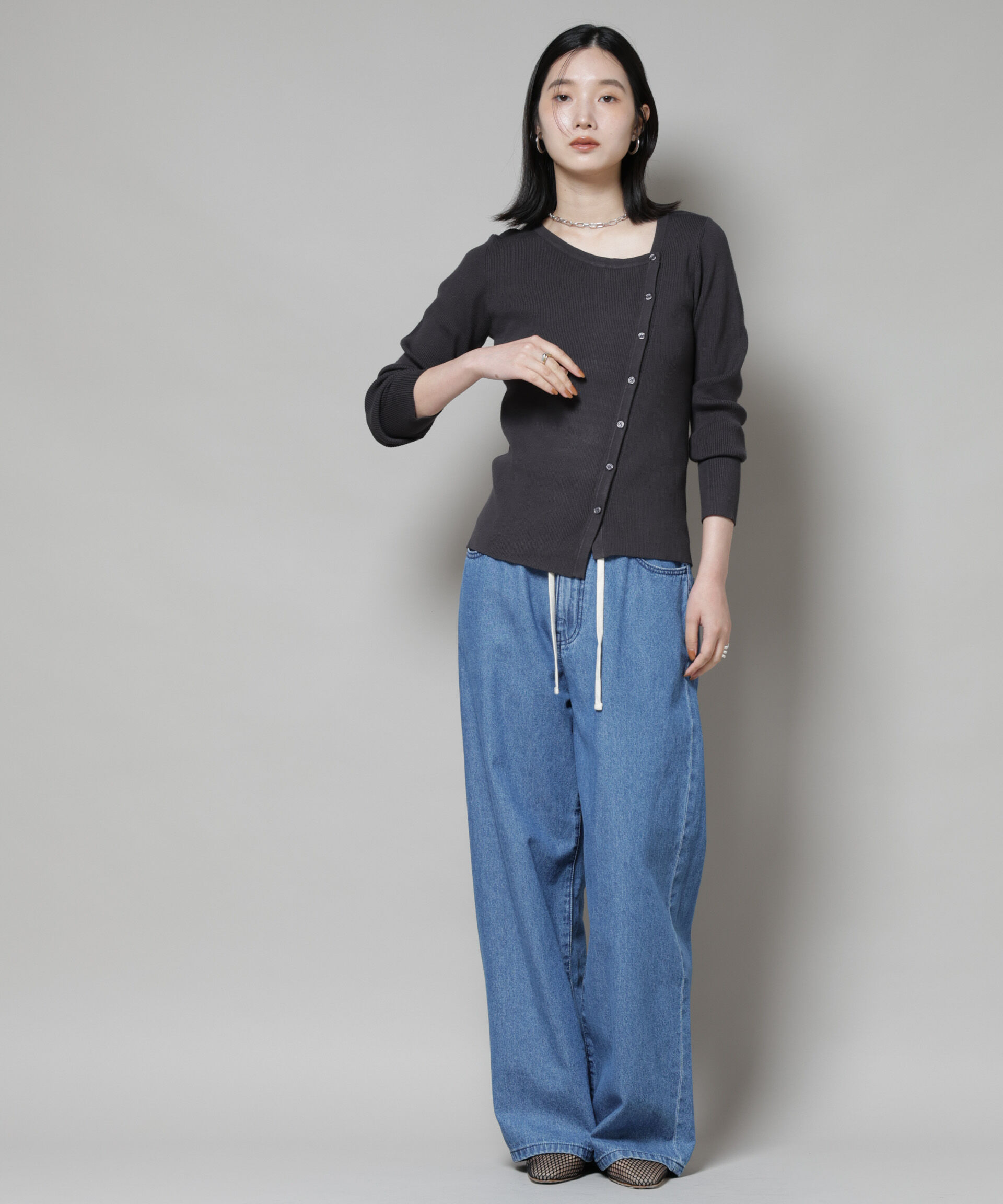 nano･universe「アシメネックデサインリブニットトップス」|ニット・セーター|