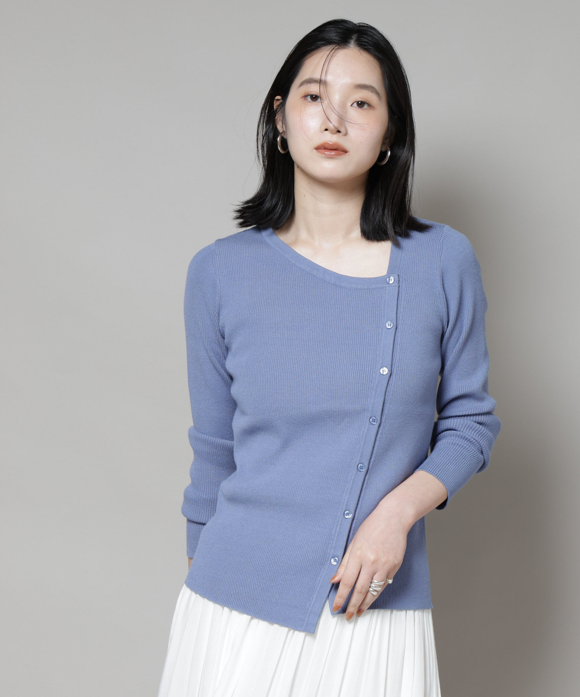 nano･universe「アシメネックデサインリブニットトップス」|ニット・セーター|