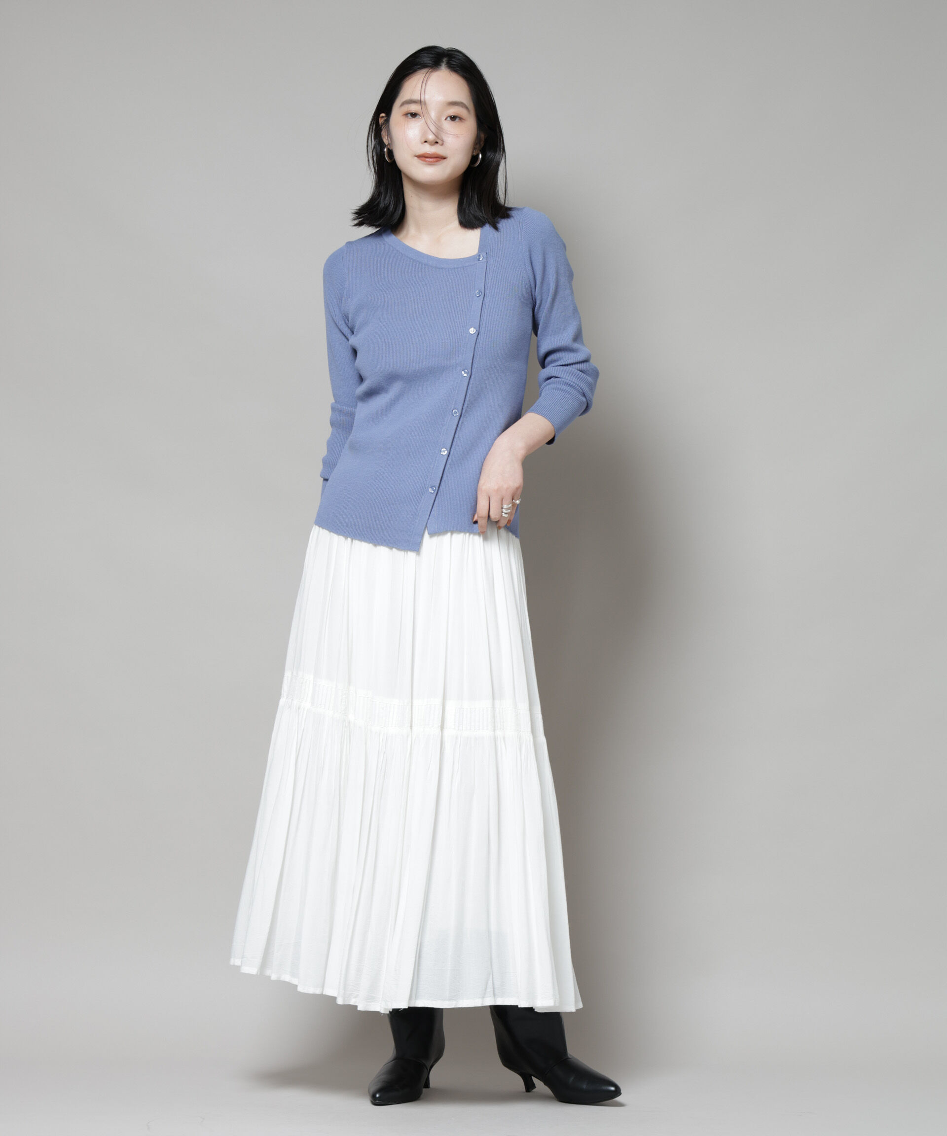 nano･universe「アシメネックデサインリブニットトップス」|ニット・セーター|