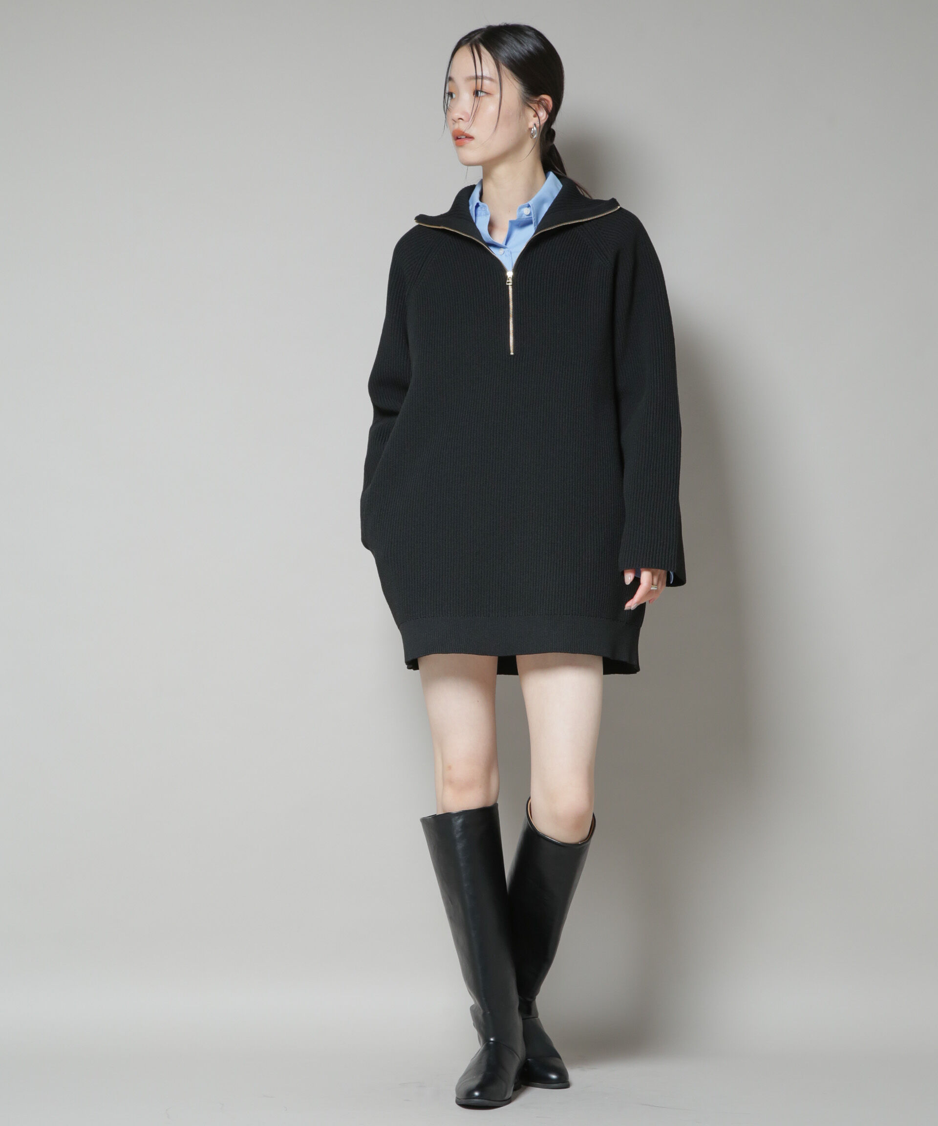 nano･universe「片畦ニットハーフジップミニワンピース」|ワンピース|