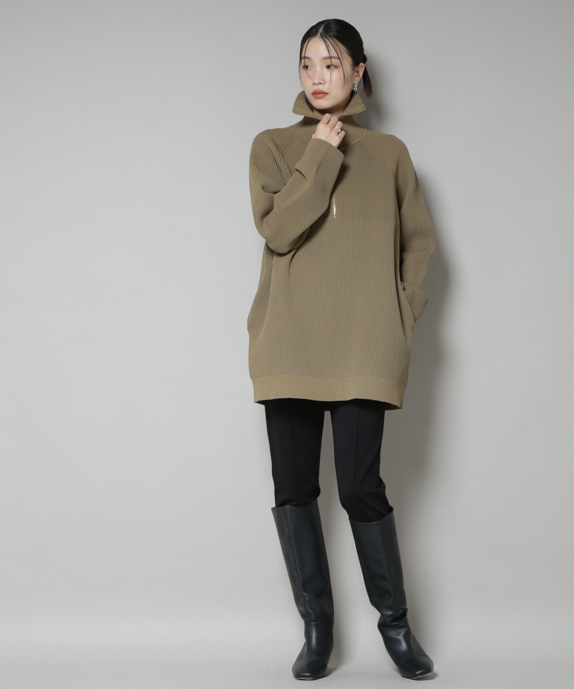 nano･universe「片畦ニットハーフジップミニワンピース」|ワンピース|